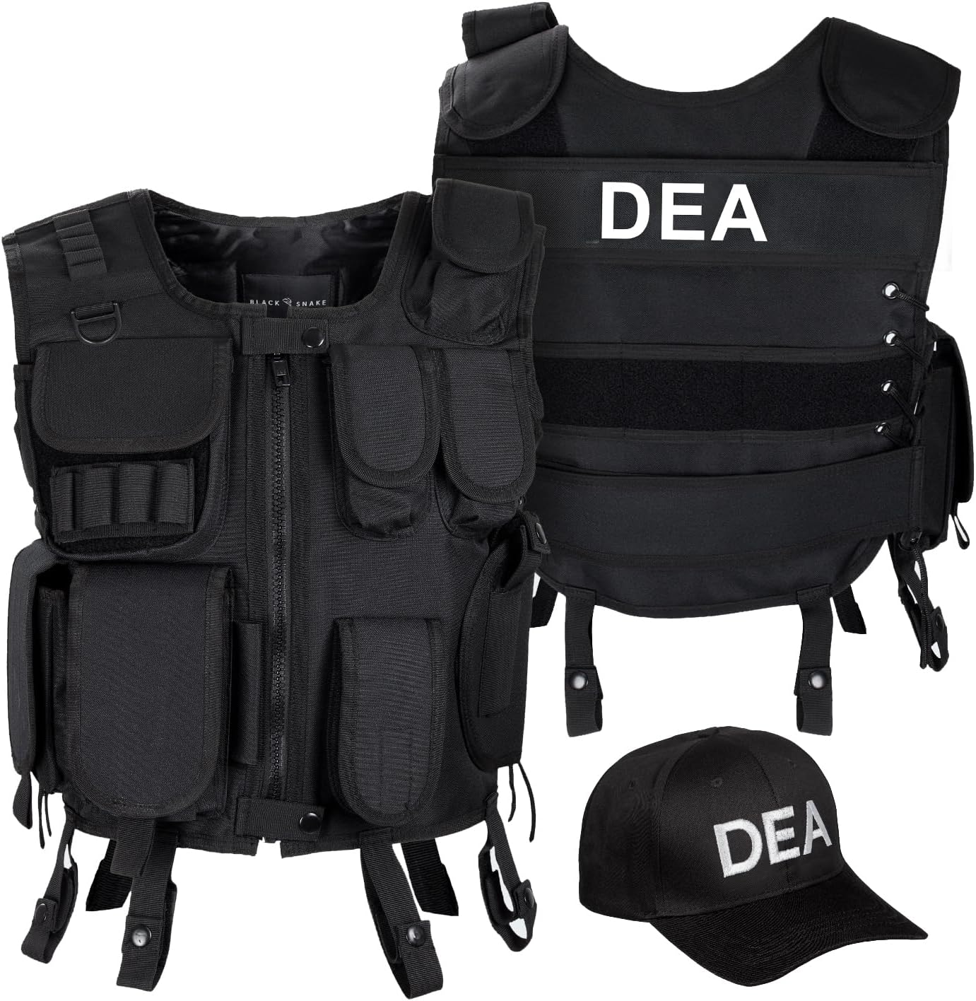 DEA Agenten-Kostüm Set: Einsatzweste & Cap, XL-XXL DEA