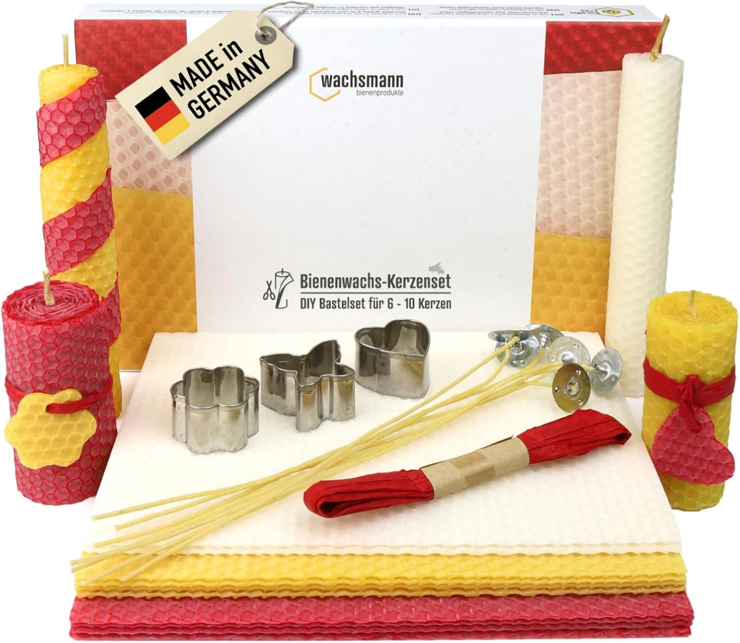 DIY Bienenwachskerzen Bastelset, Gelb, rot, weiß