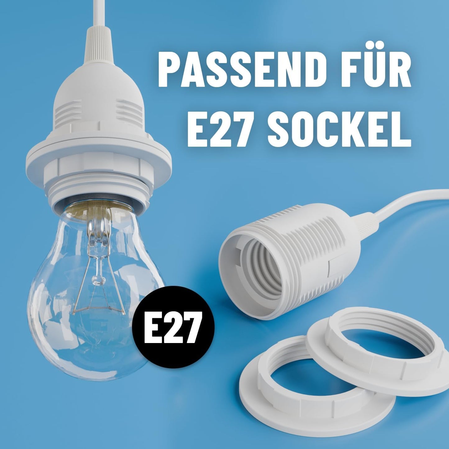 Lampenfassung E27 mit Schalter & Kabel, 2x Lampenkabel E27