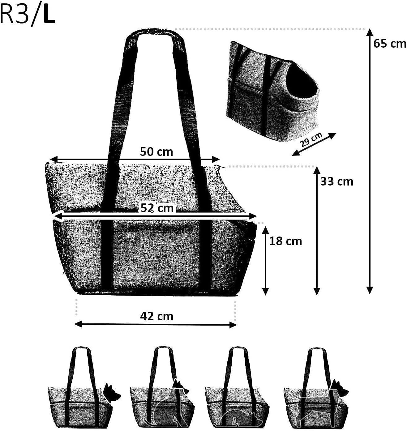 Transporttasche für Hunde und Katzen, L 42 x B 29 x H 33 cm / Denim Imitat