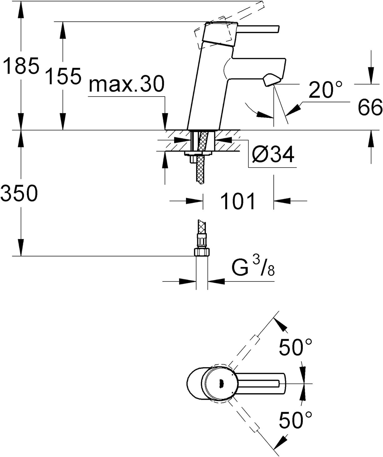 Waschtischarmatur, S ; glatter Körper