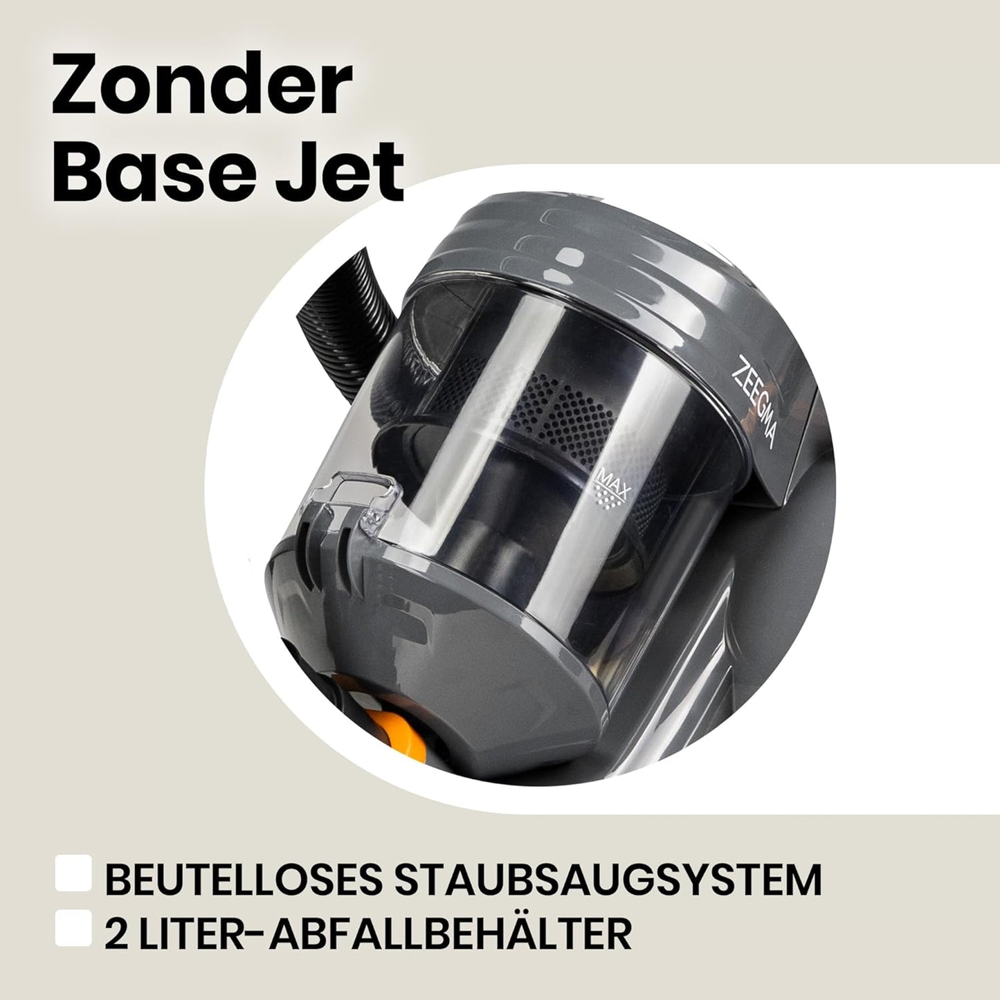 Zonder Base Jet - Beutelloser Zyklon-Staubsauger mit Turbobürste