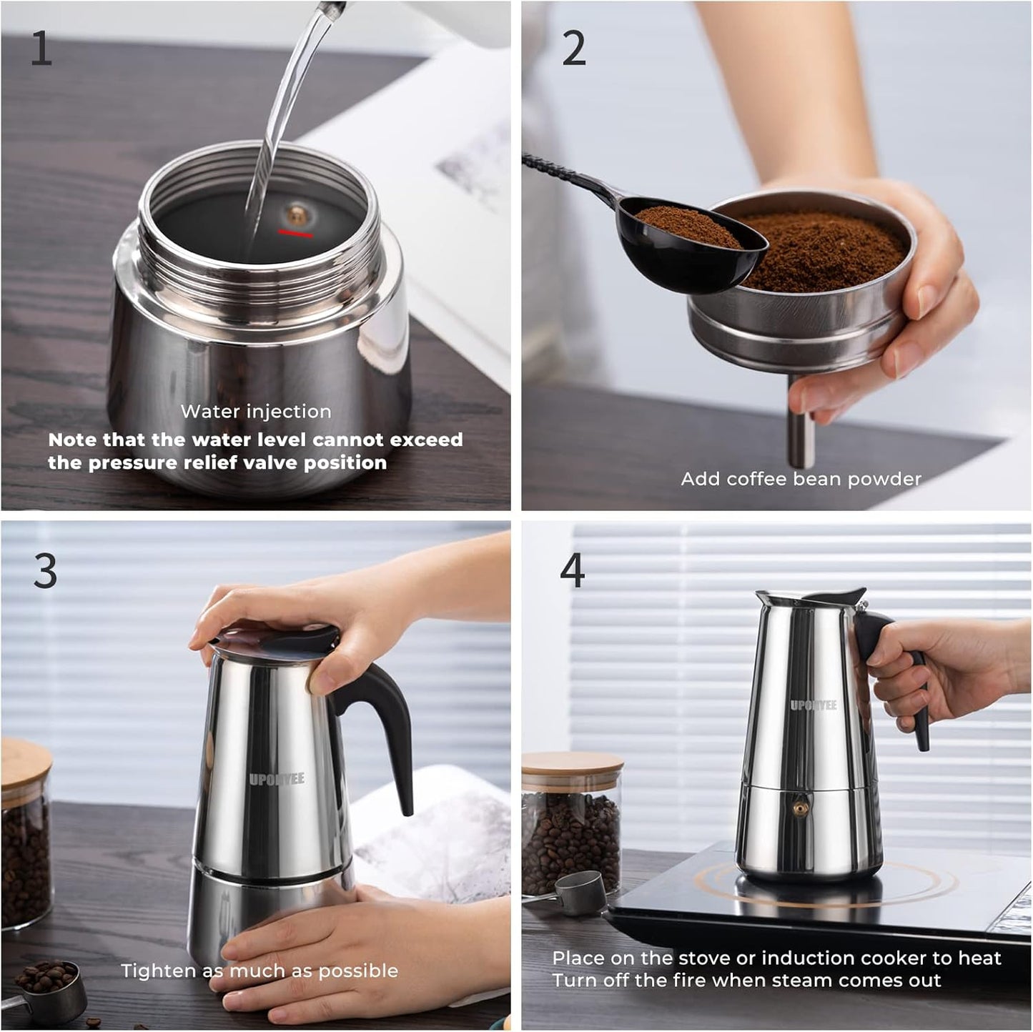 HP-S002 Espressokocher Induktion, Stainless Steel Ei