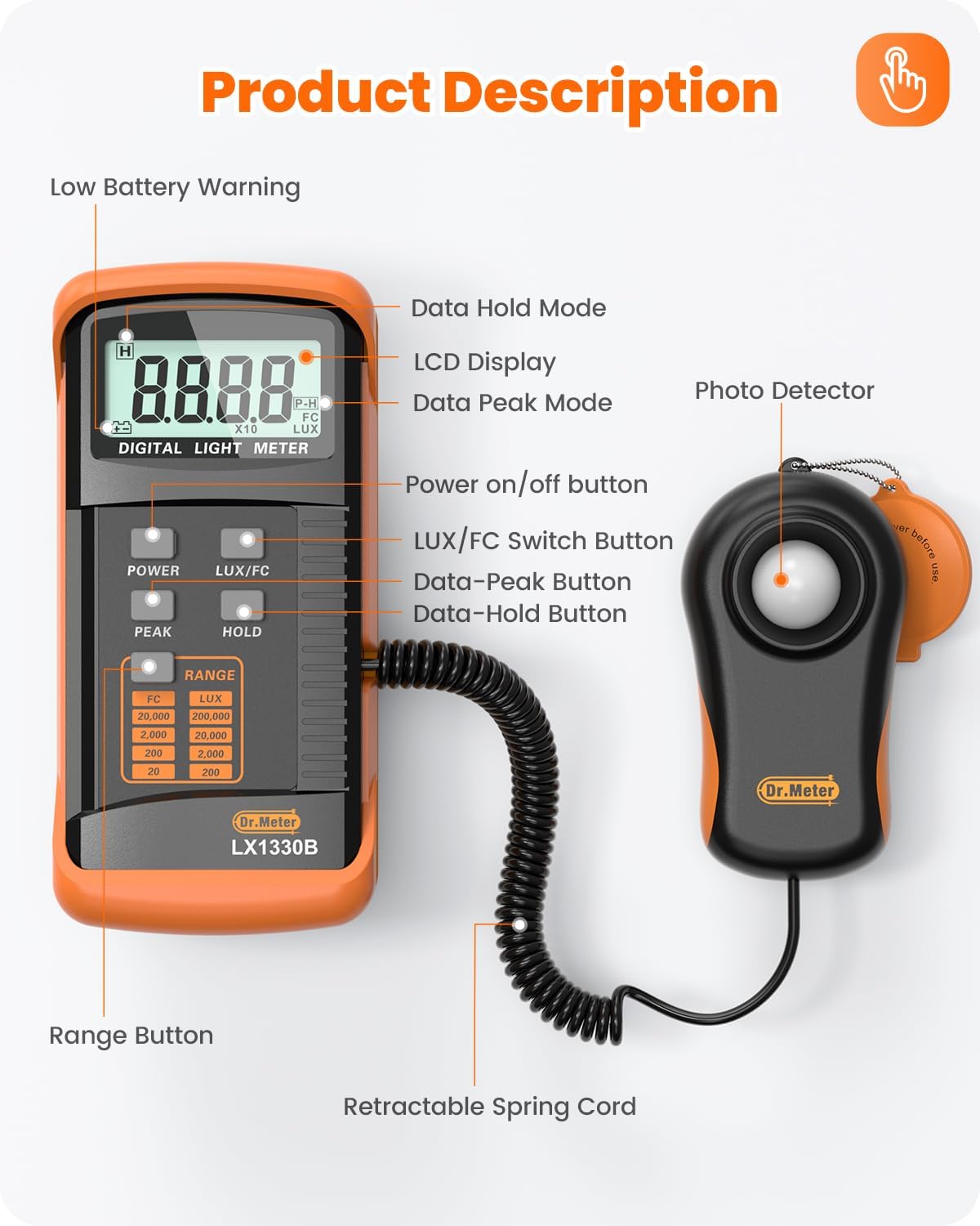 LX1330B Digital Luxmeter mit 360° Sensor