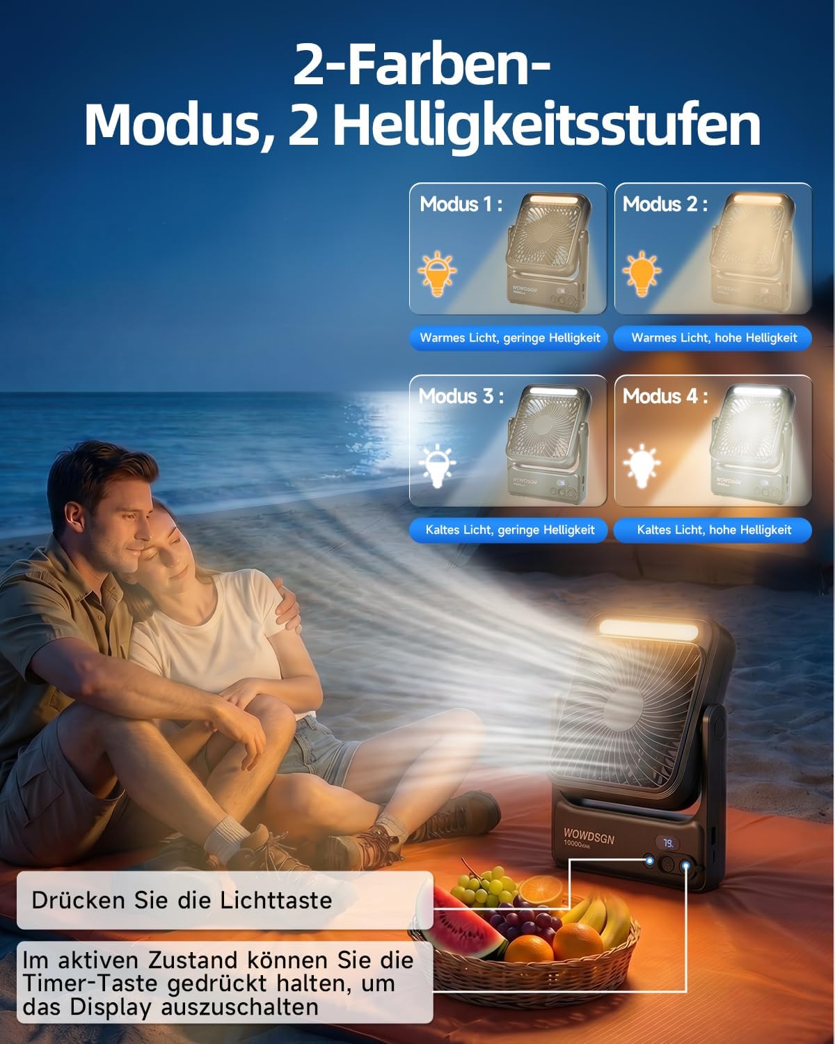 Akku-Tischventilator YH-F151 mit LED & Powerbank-Funktion, L