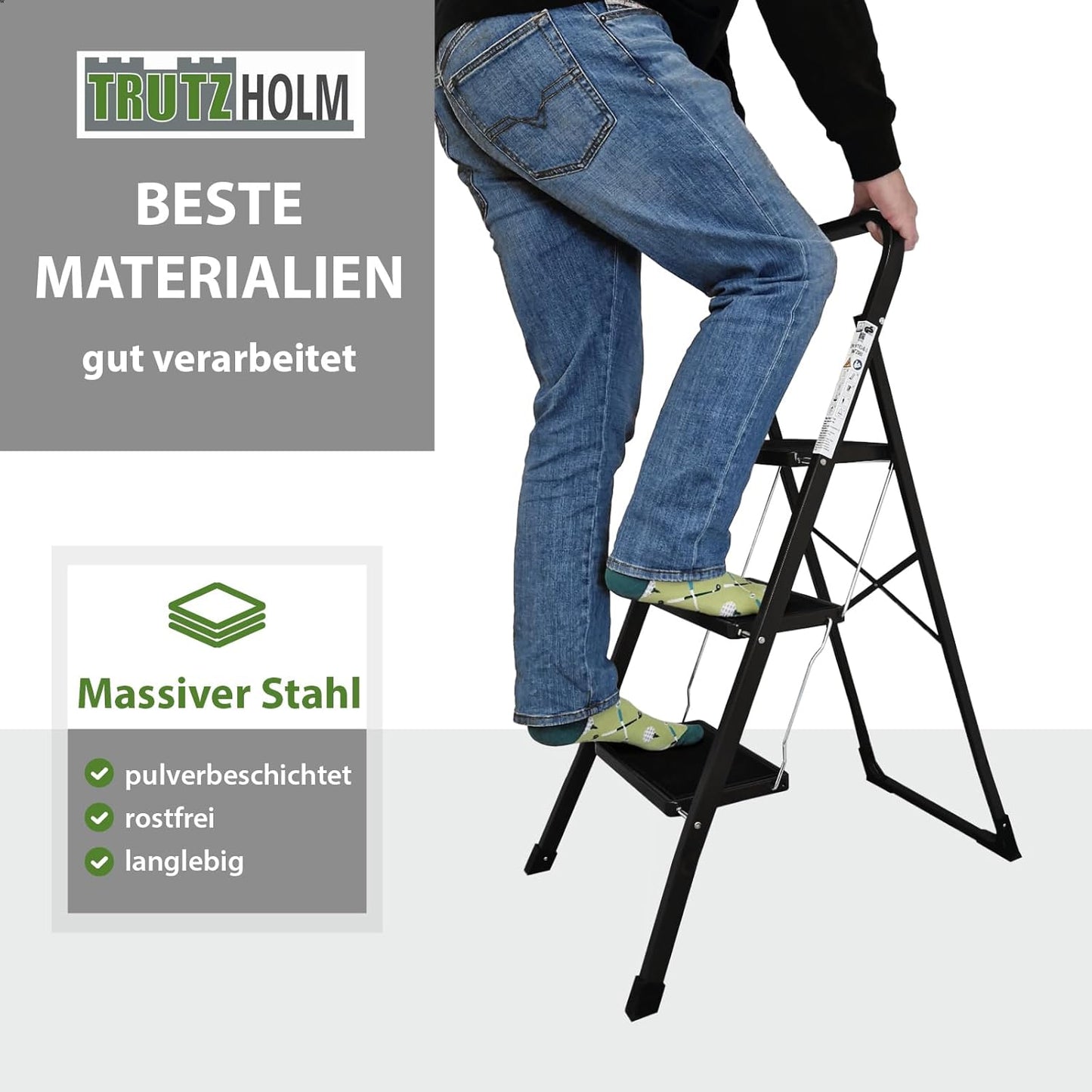 Klappleiter, 3 Stufen Schwarz