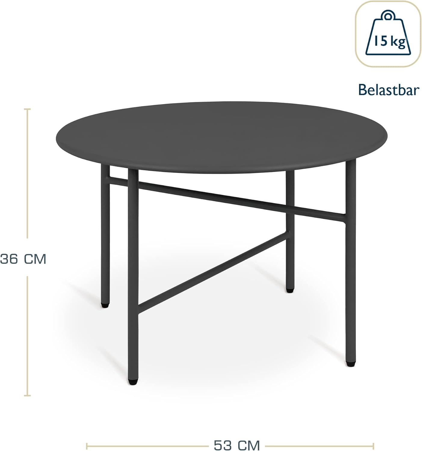 Runder Beistelltisch, Tischplatte: Ø 53cm - Höhe: 36cm Schwarz