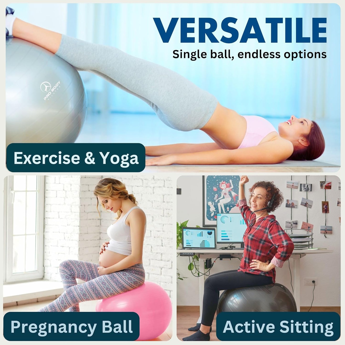 Pilates Gymnastikball 75cm für Fitness und Physiotherapie, Blau 75 cm