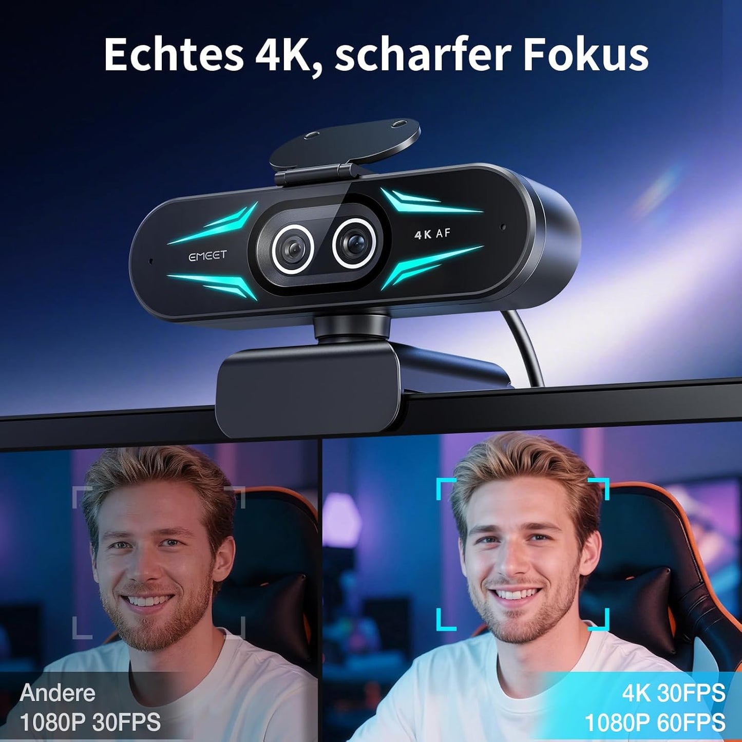 C60E Dual-Kamera-4K-Webcam für Streaming mit Hybrid-Zoom, C60E Dual