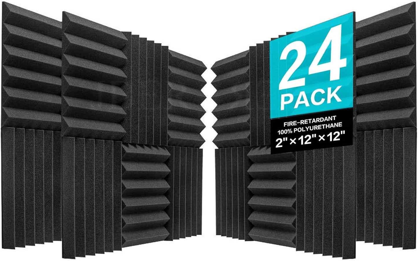 Akustikschaumstoff Studio-Paneele (24 Stück), 24 Stück, Schwarz
