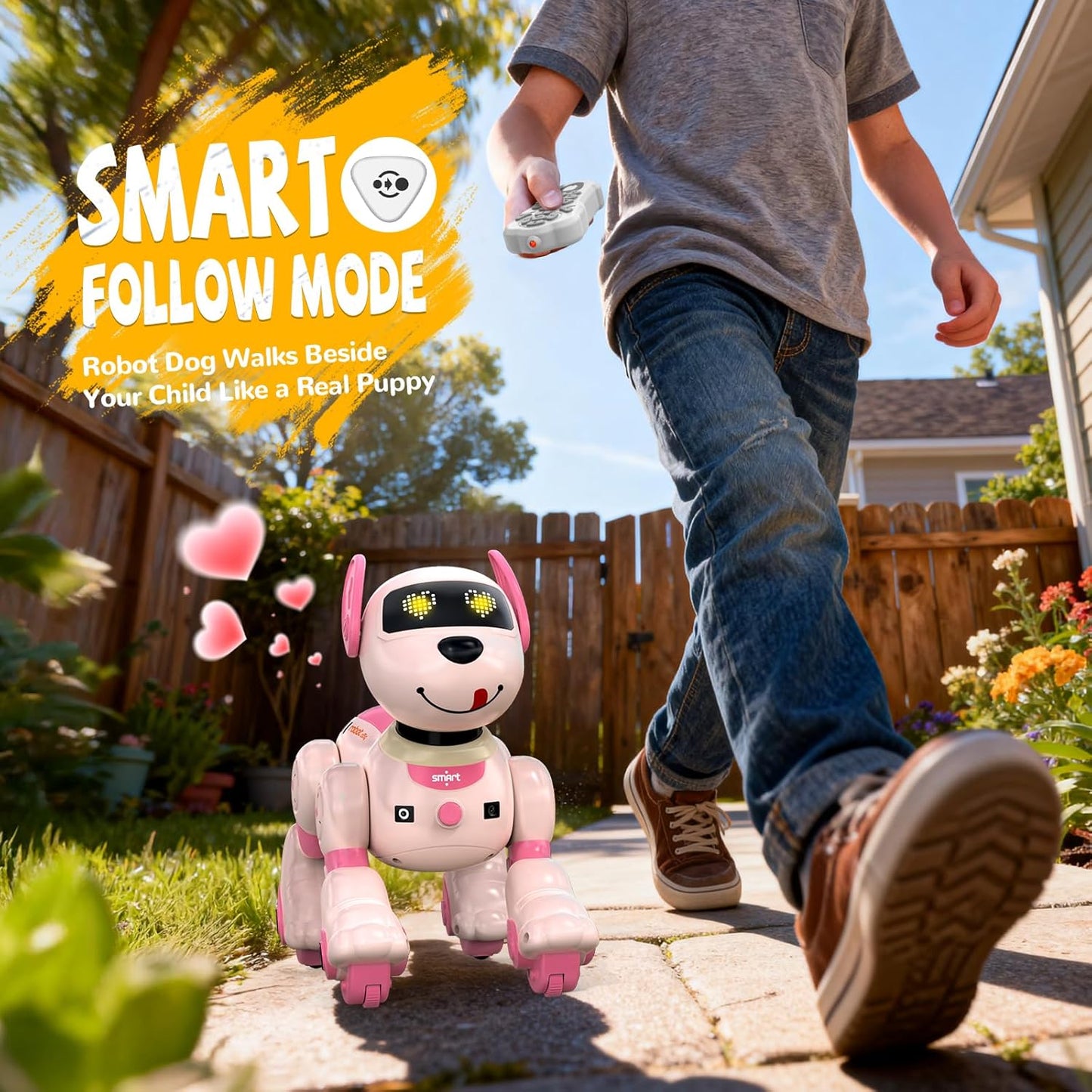 Roboterhund mit Follow-Funktion, Sprachbefehlen und Fernbedienung, Rosa