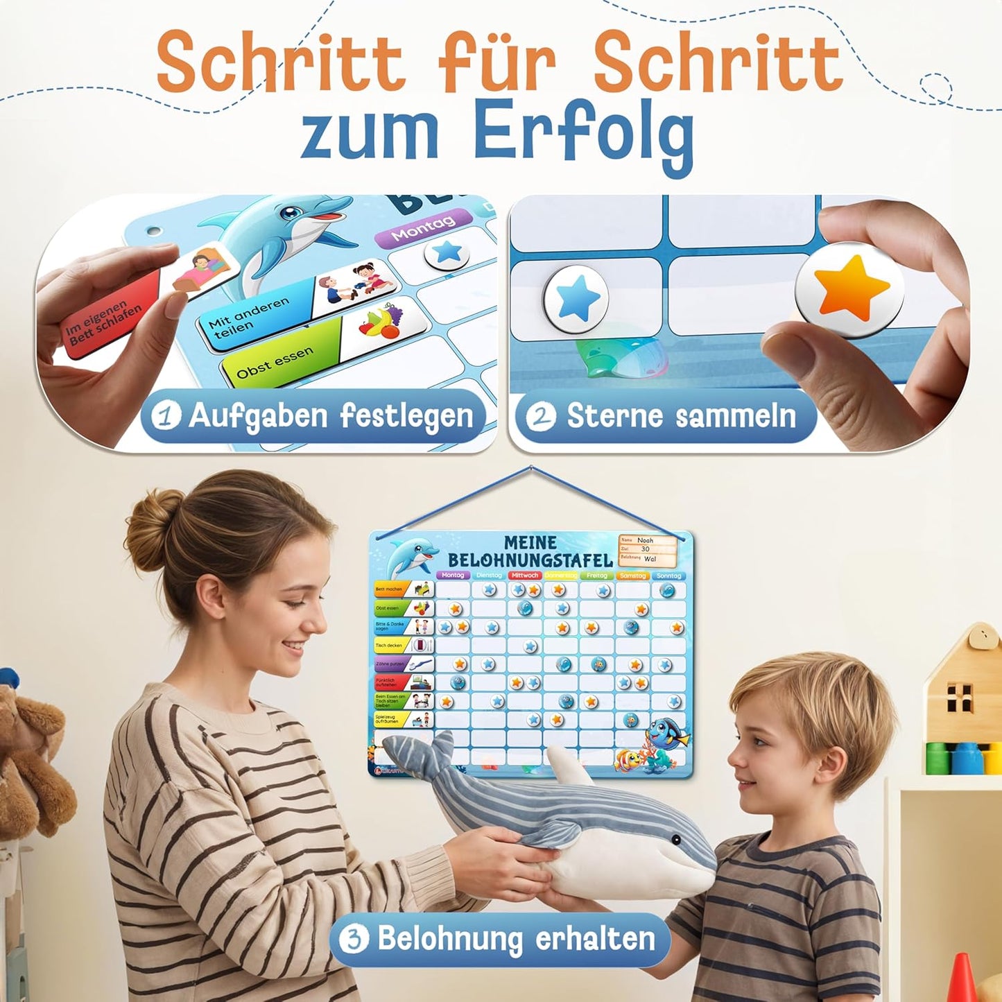 Magnetische Belohnungstafel für Kinder, Blau / Belohnungstafel