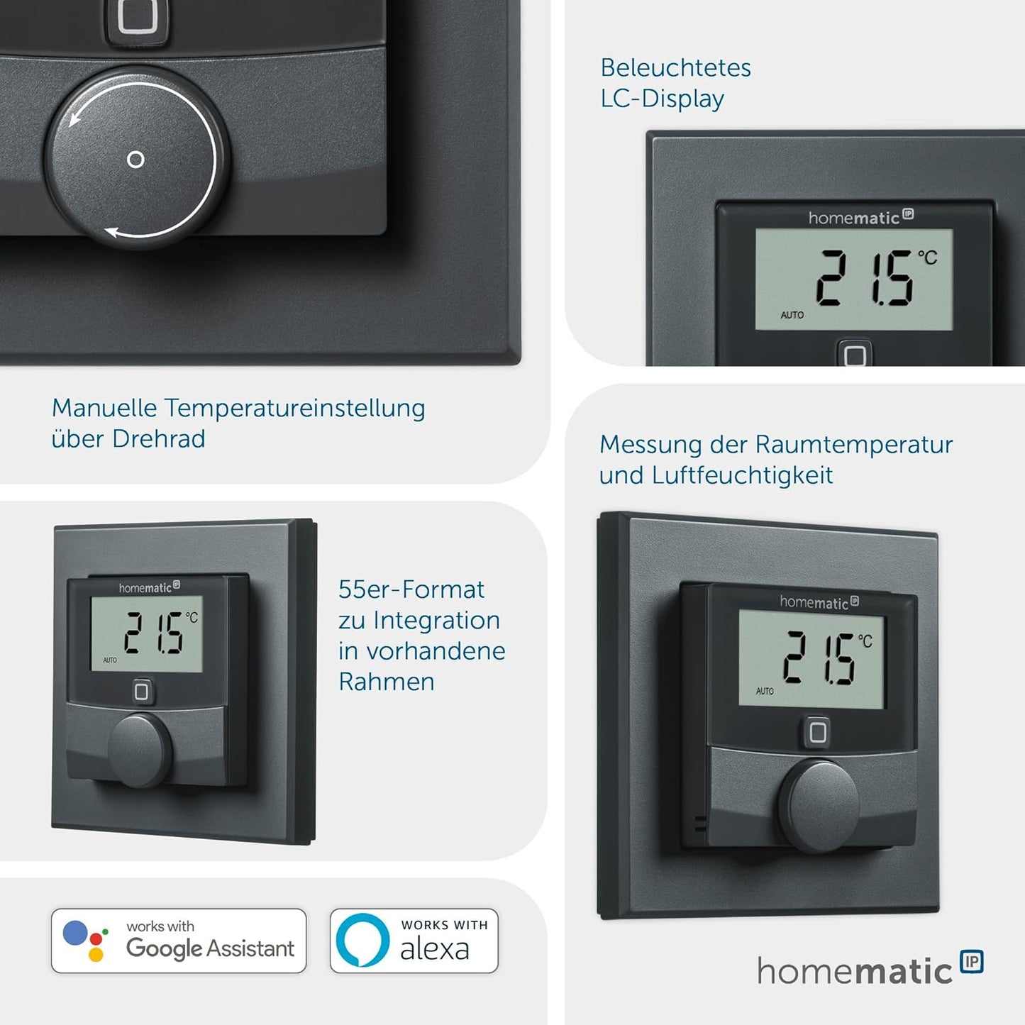 Funk Wandthermostat HmIP-WTH-A, Display, mit Stellrad, anthrazit