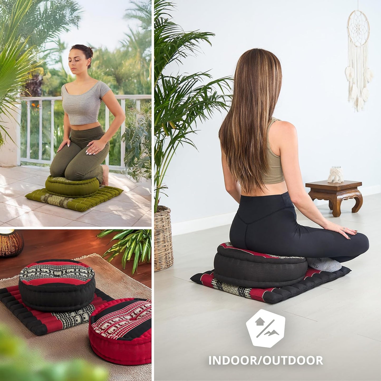 Meditationsset mit Kissen und Matte, Schwarz/Rot