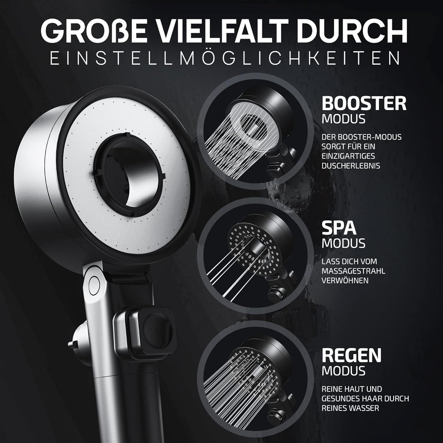 Duschkopf mit Filter & Booster Modus, Matt Schwarz