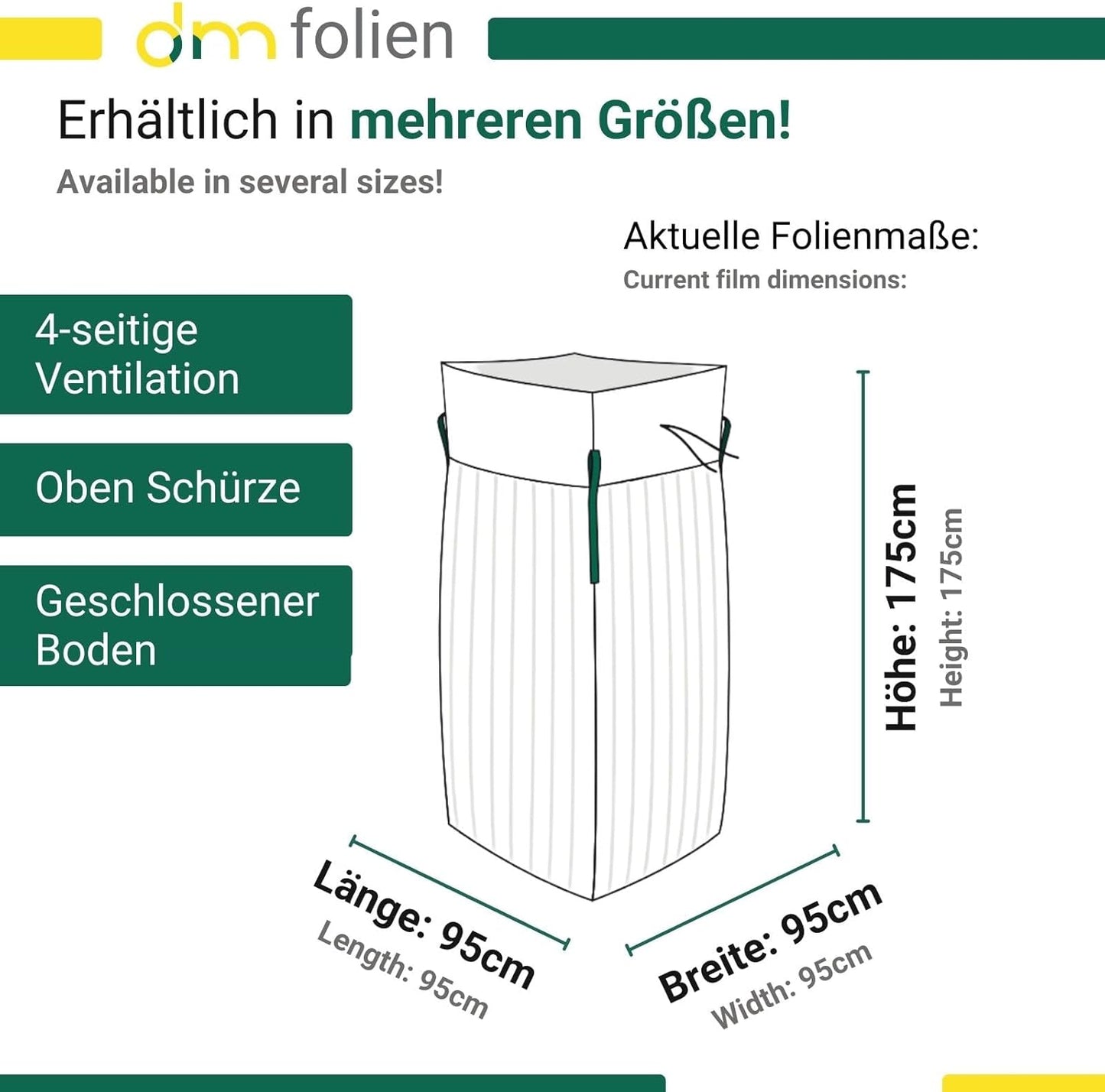 Big Bag für Brennholz, 95x95x175cm, 4-seitig Ventilationsstreifen 1