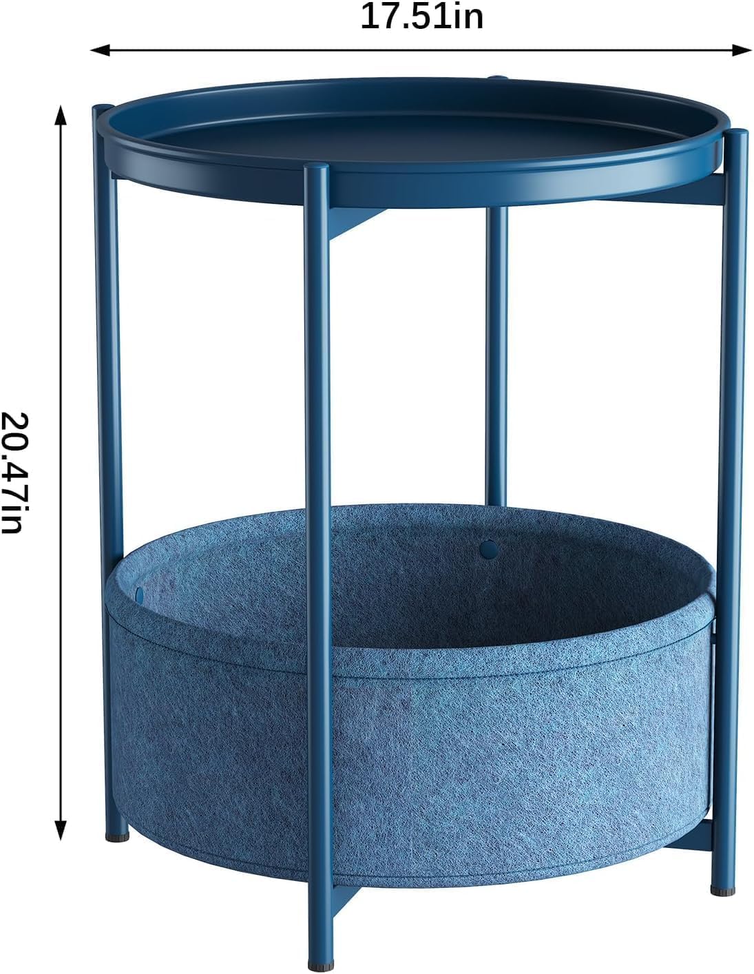 Runder Beistelltisch mit Stoffkorb, Blau