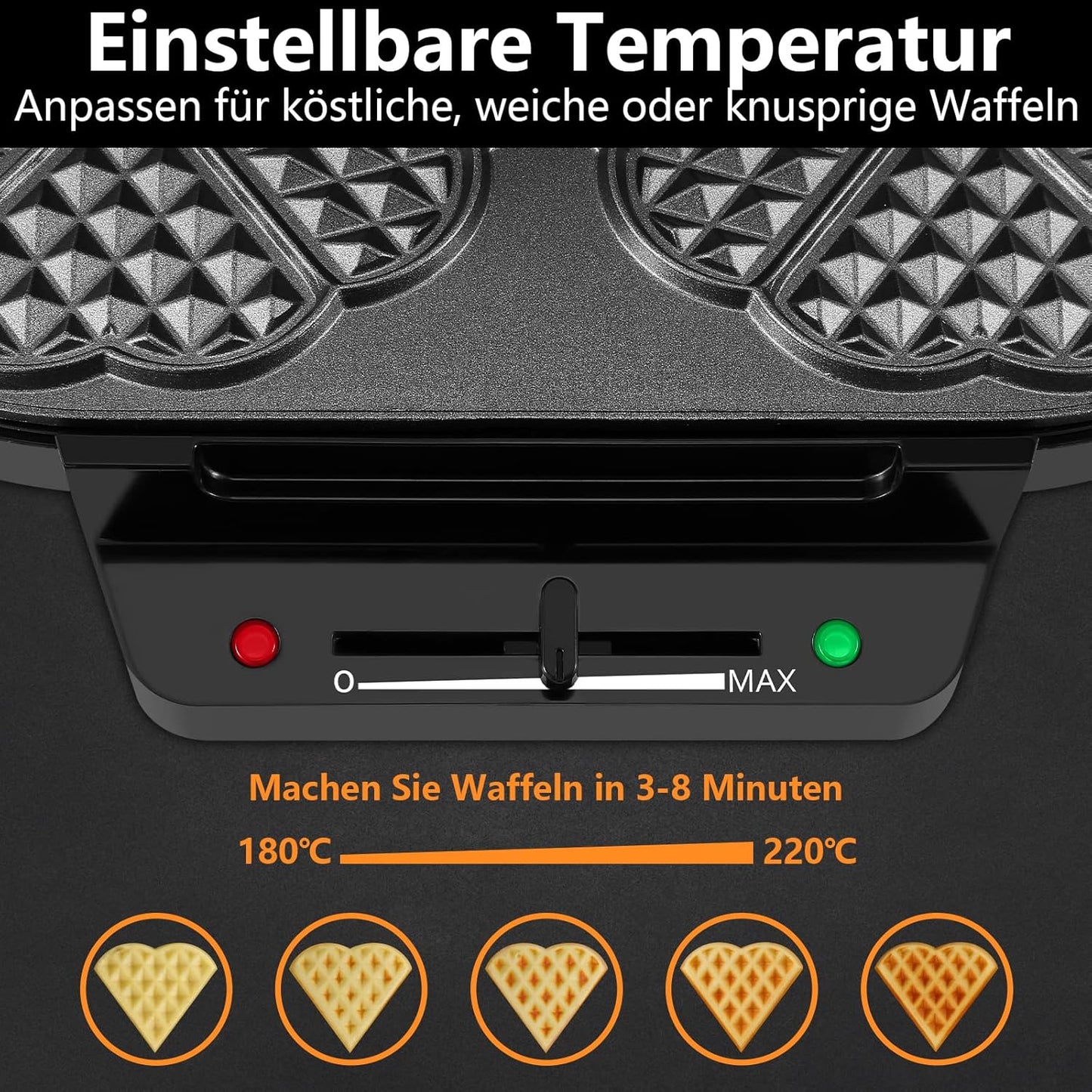 Doppeltes Herzform-Waffeleisen SW-2122M mit Temperaturregelung