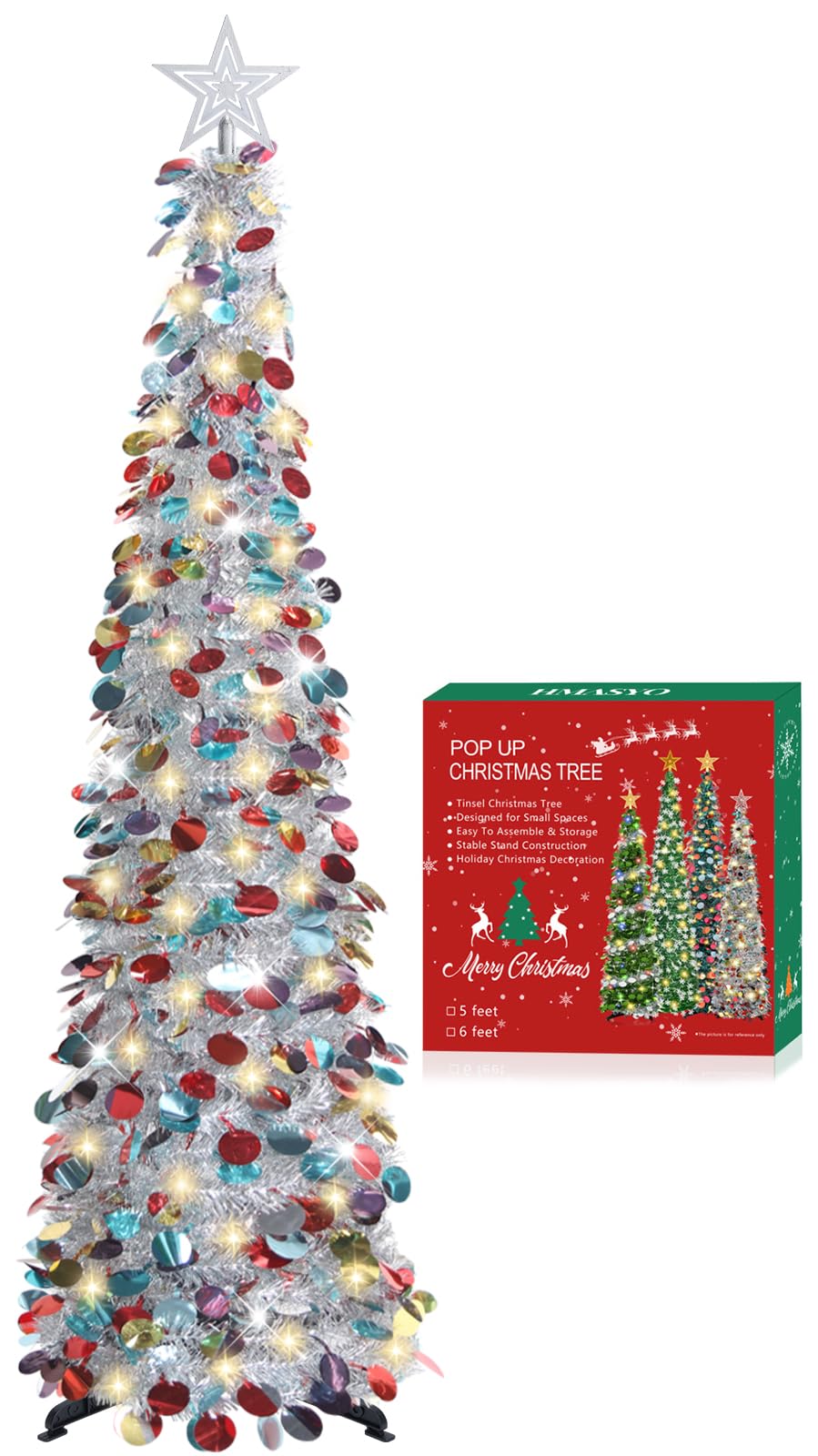 Pop-Up Lametta Weihnachtsbaum, 152.4 cm Buntes Silber