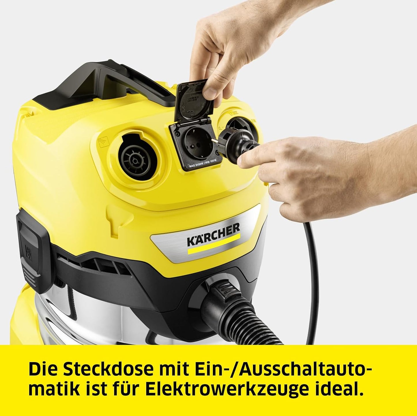 Nass-und Trockensauger WD 4 P S V-20/5/22, Edelstahlbehälter mit Gerätesteckdose