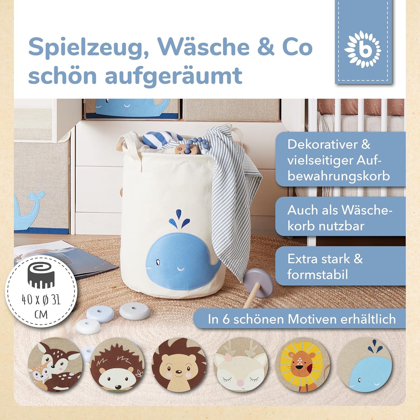 Aufbewahrungskorb Baby Wal für Kinder, Wal