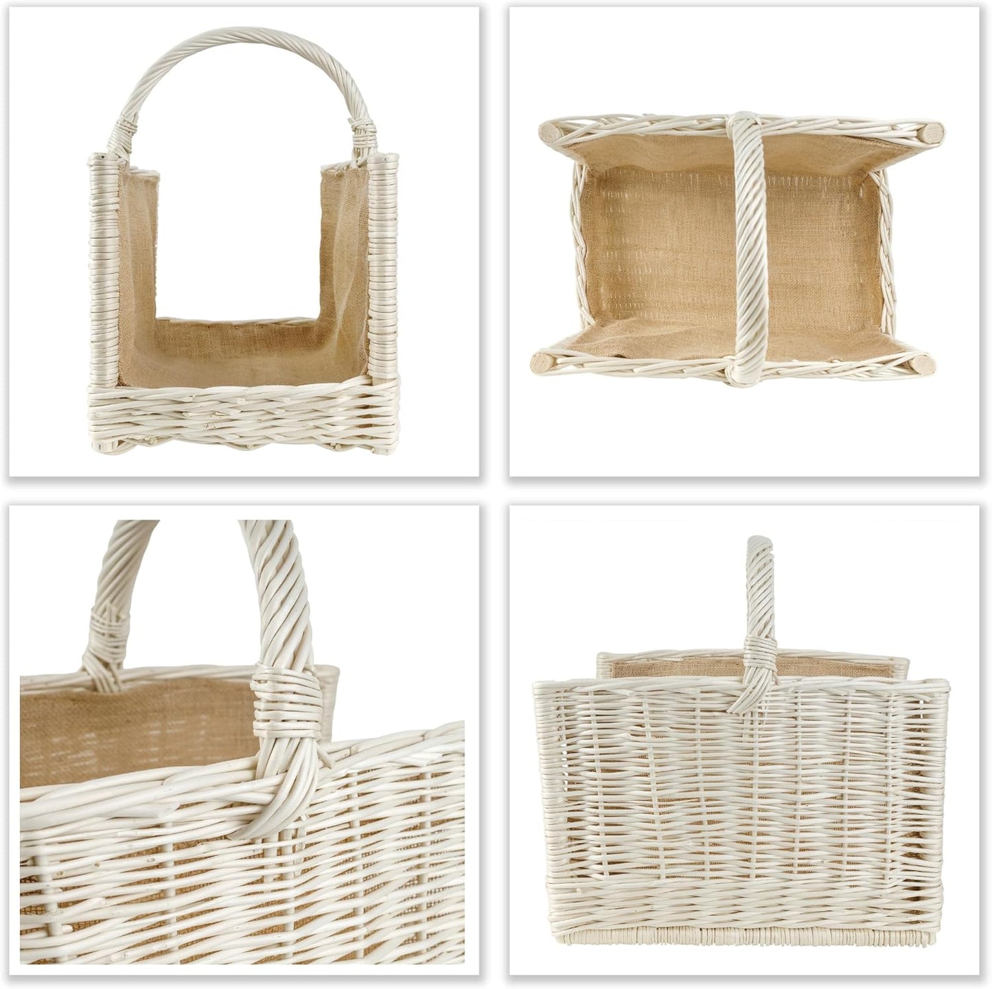 Kaminkorb aus Rattan, mit Jute 45 x 30 x 47 cm Weiß