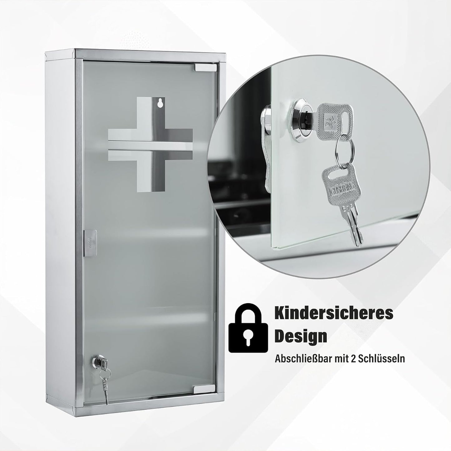 Medizinschrank, abschliessbar, 4 Fächer, Silber - 4 Fächer