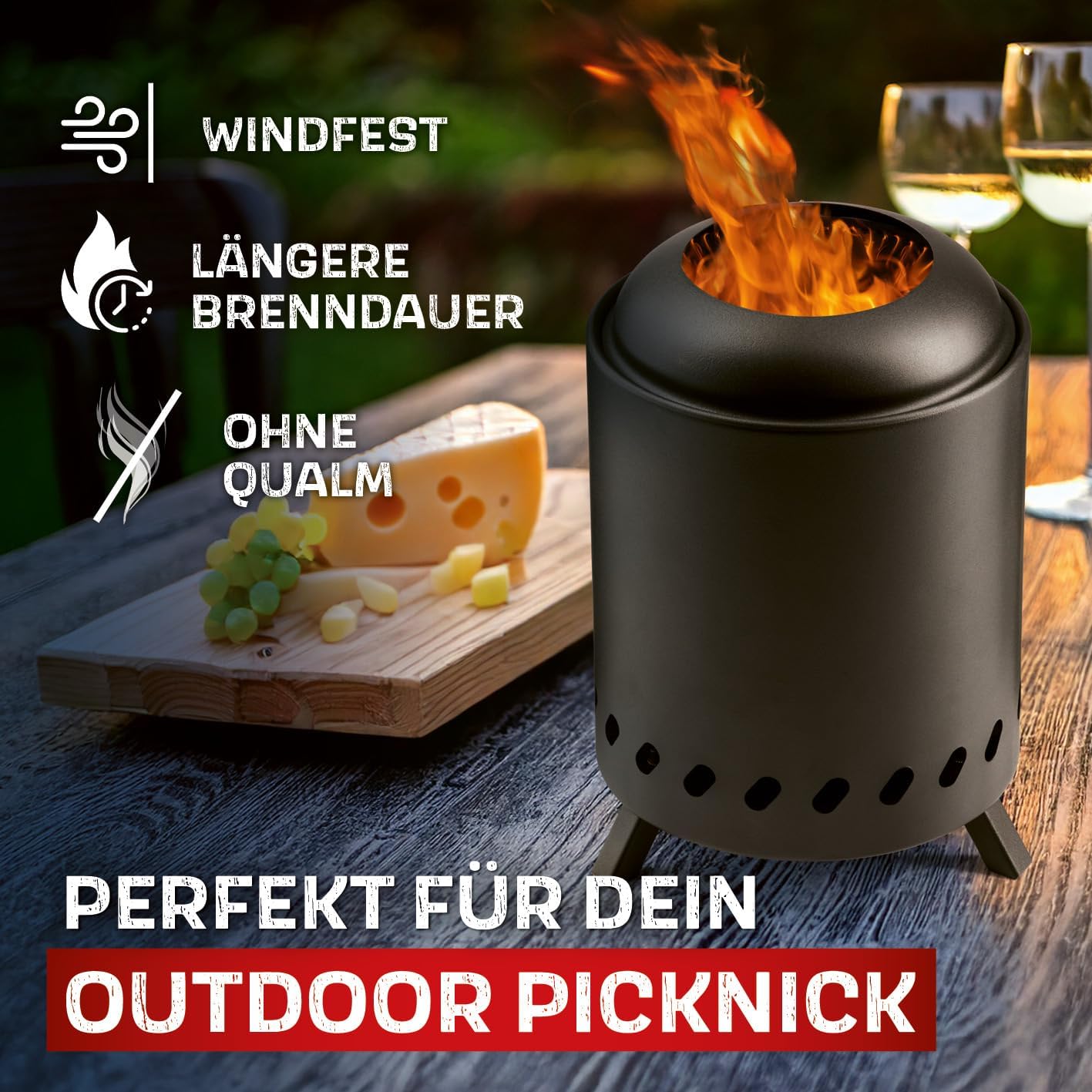 Rauchfreie Feuerschale für Garten & Camping, Höhe 26 cm