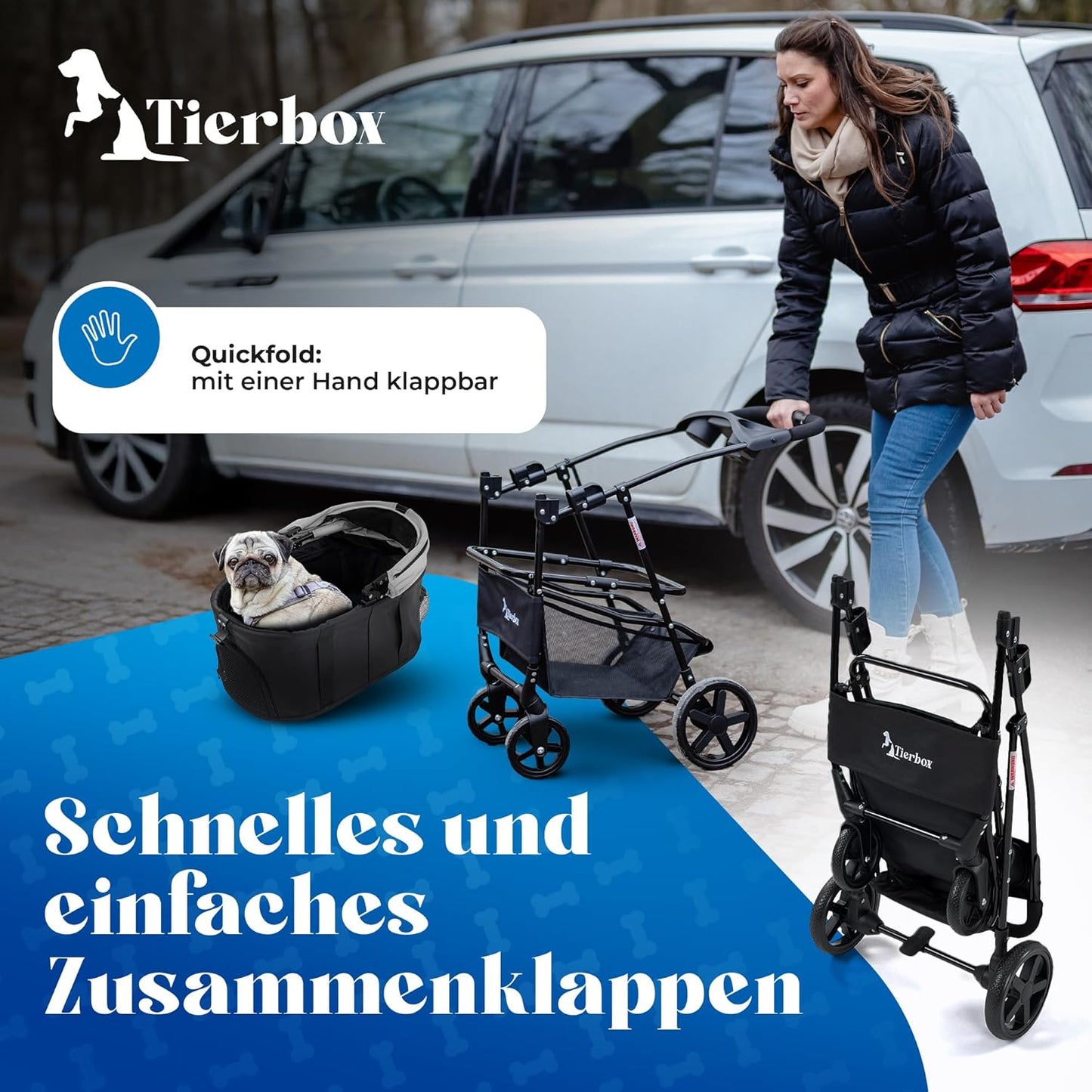 Klappbarer Hundebuggy bis 15 kg Traglast, Grau