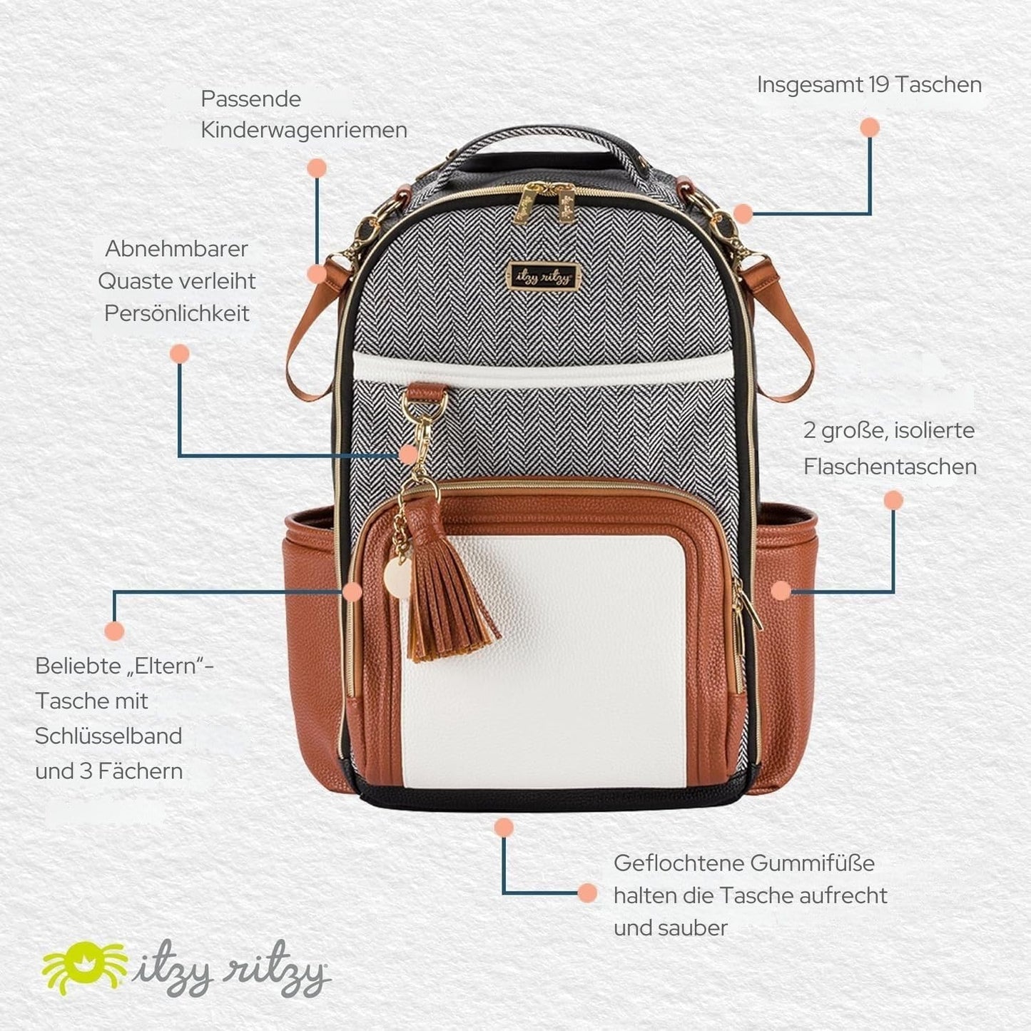 Wickelrucksack mit Laptopfach, Kaffee & Sahne