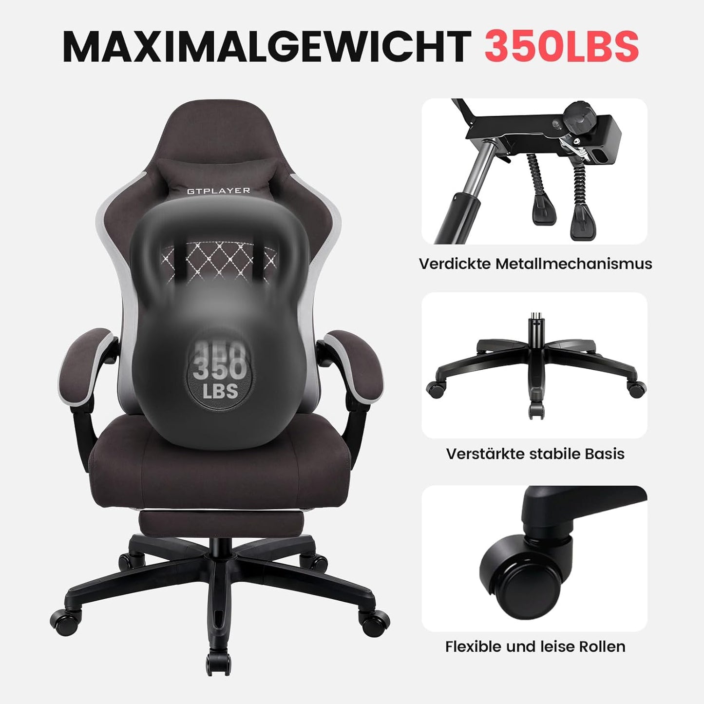 Ergonomischer Gaming-Stuhl mit Fussstütze, Braun