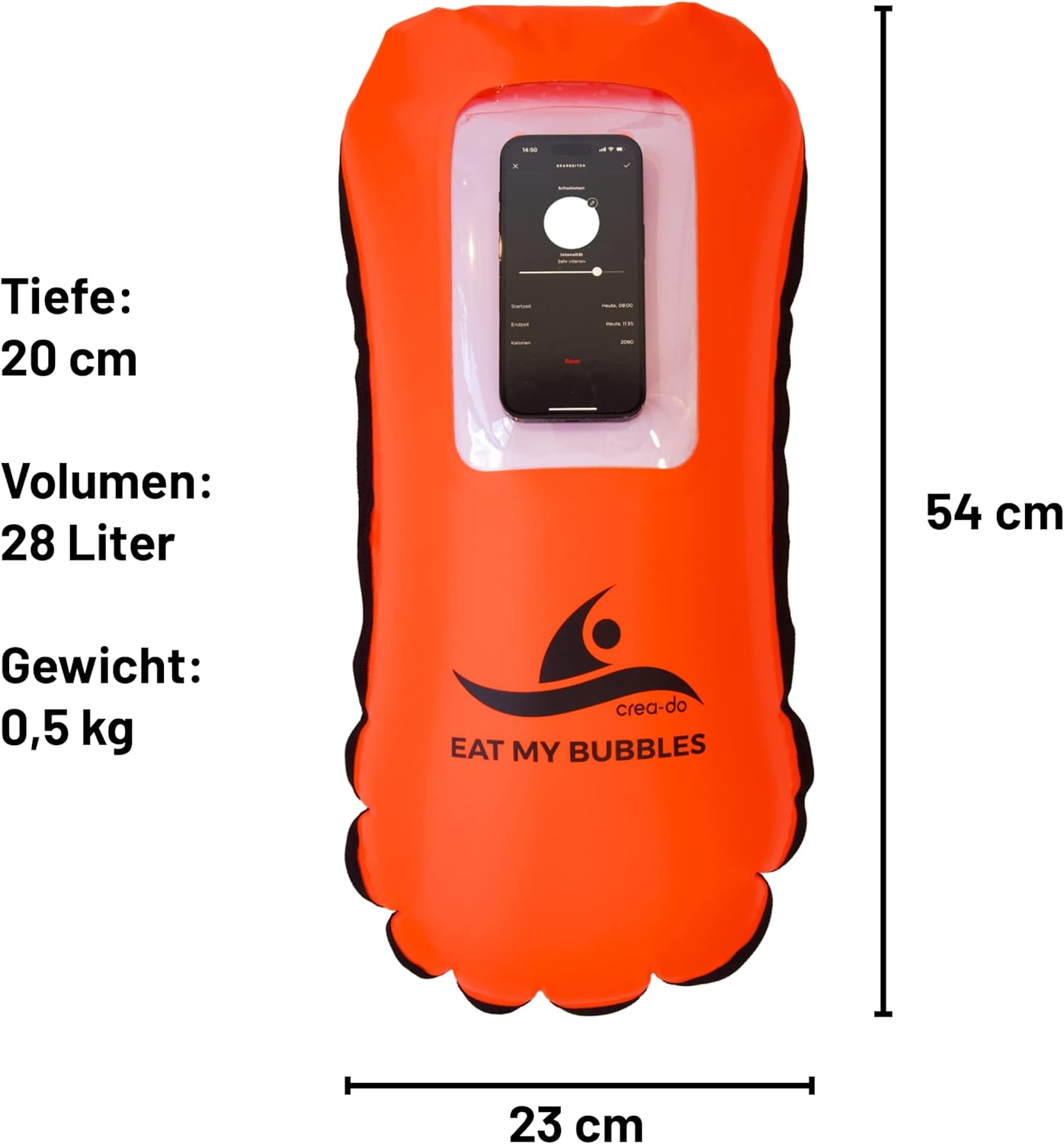 Schwimmboje mit Trockenbeutel und Notfallpfeife