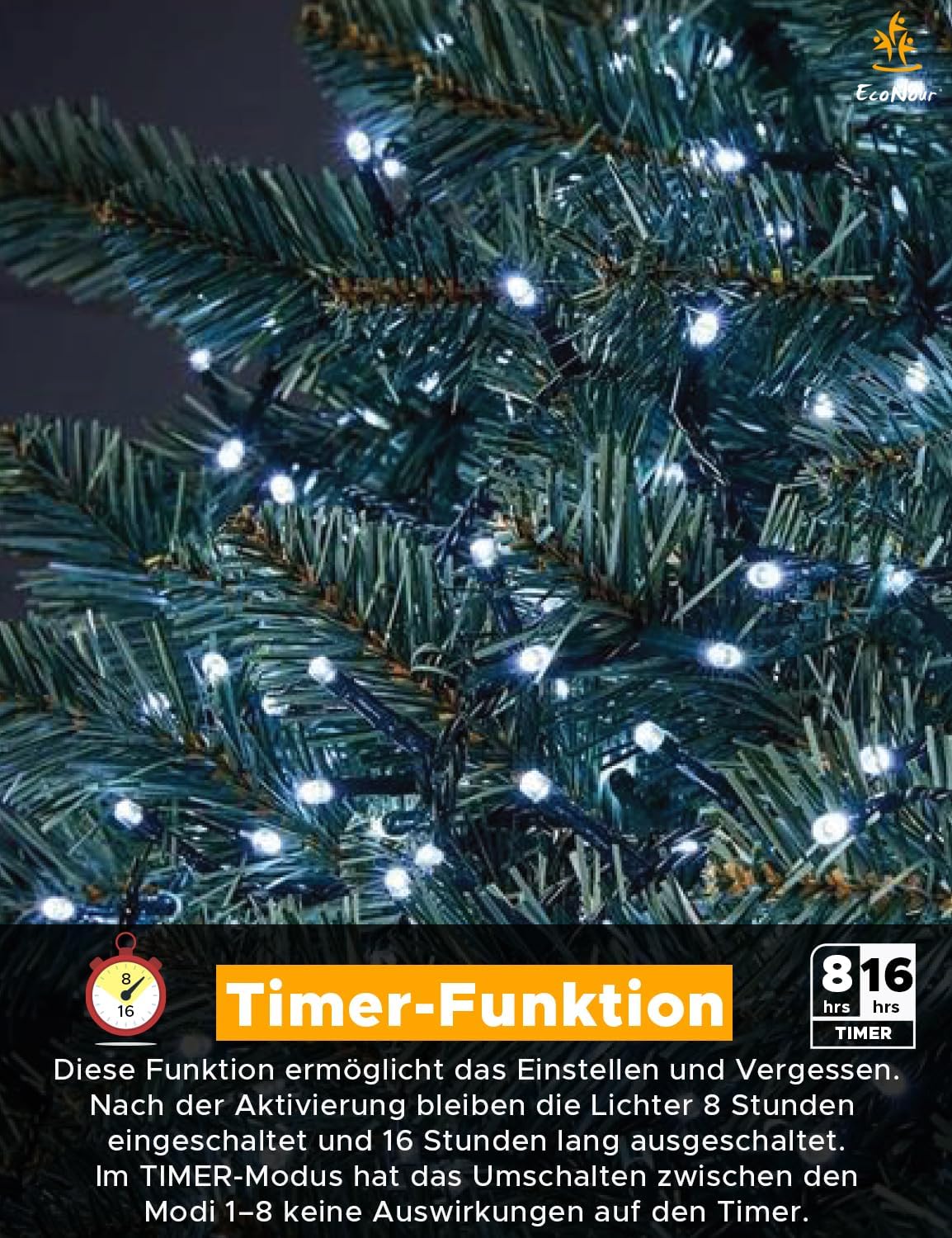 Cluster-Lichterkette mit 1000 LEDs, Timer und Speicherfunktion, Kaltweiss 1000