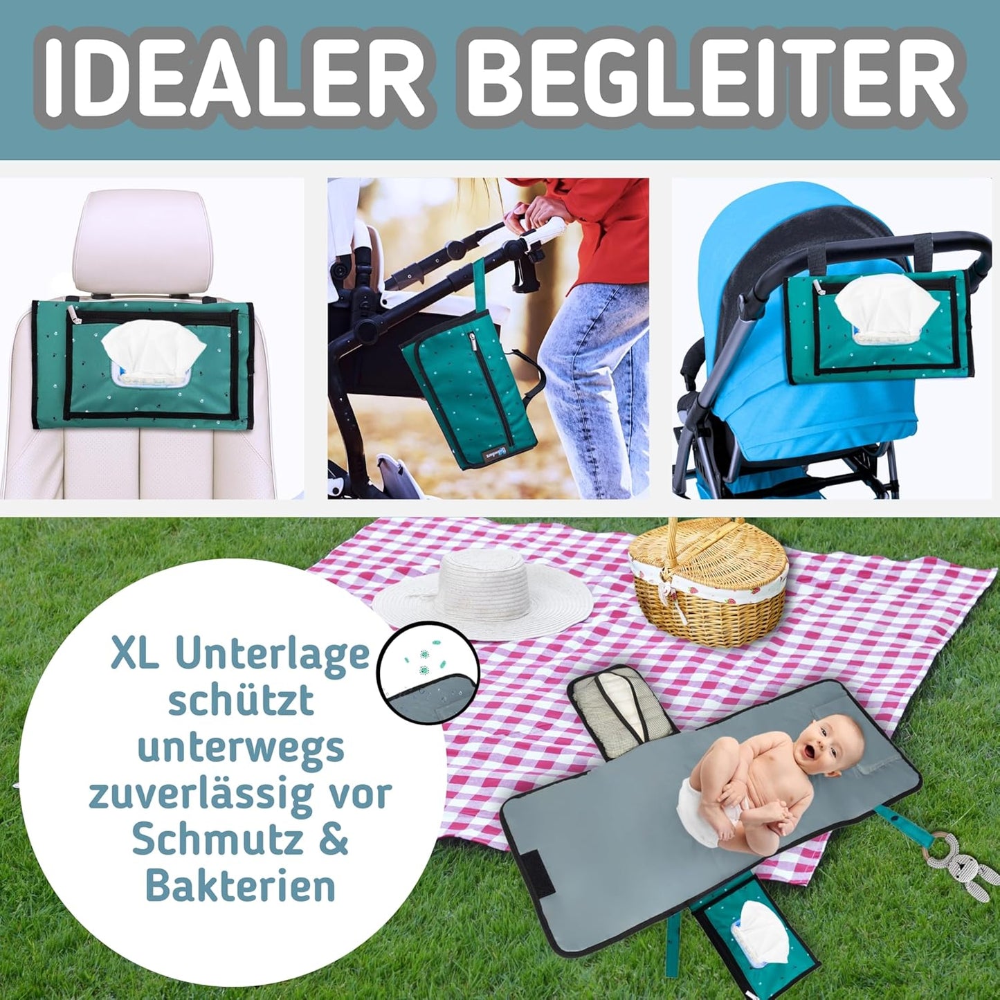 Windeltasche mit XL Wickelunterlage, GREENFEETS