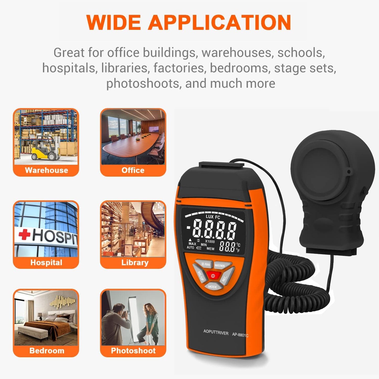 Digital Lux Meter AP-8801C mit Ausziehbarem Sensor, AP-8801C