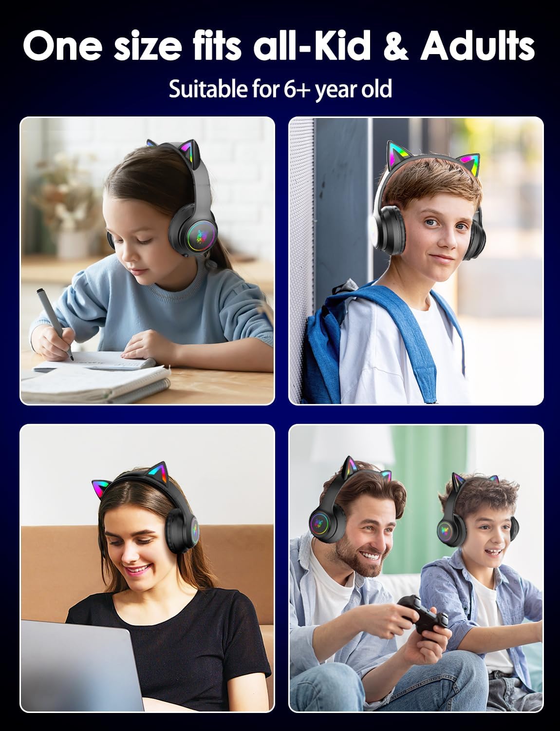Bluetooth-Kopfhörer mit LED-Katzenohren, Cat-Ear Bluetooth