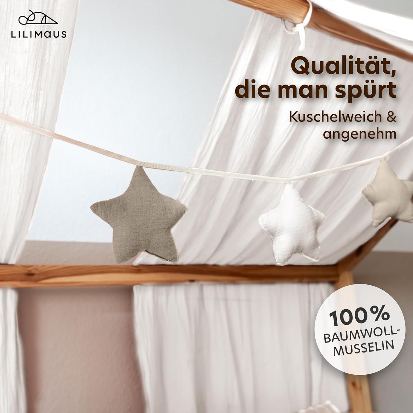 Sternenkette, Weiss & Hellbeige Sterne ohne Goldapplikation