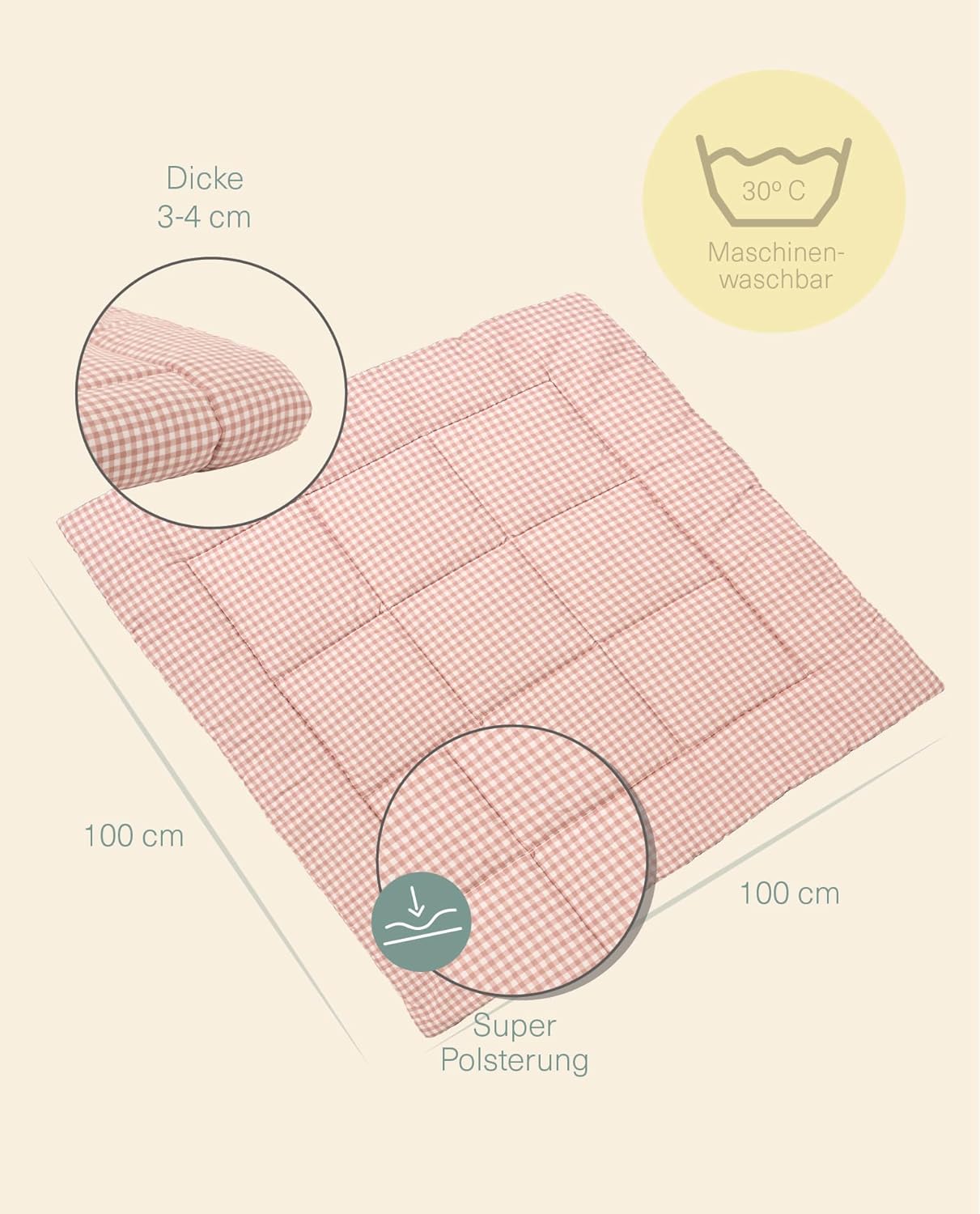 Krabbeldecke, Dusty Rose 100x100 (Quadratisch)