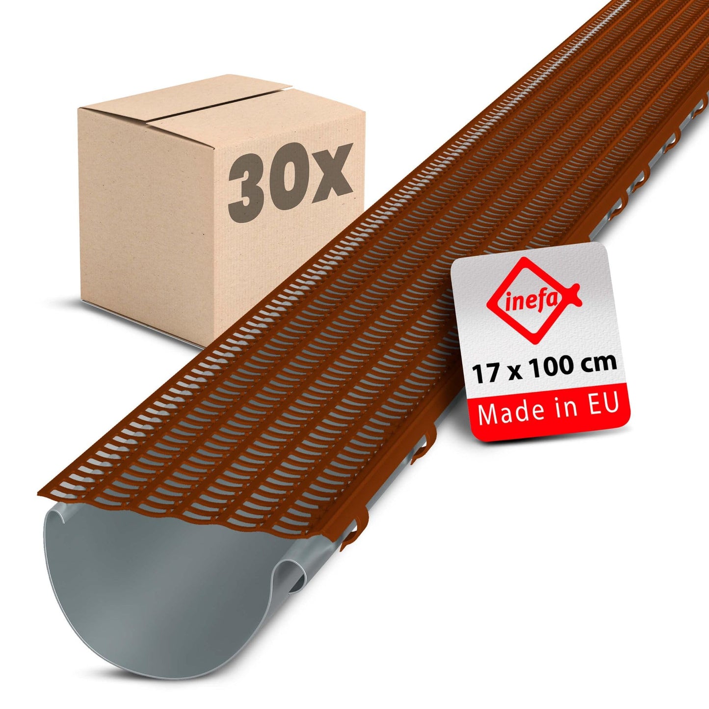 30-teiliges Laubschutz Dachrinnenabdeckung-Set, 100cm, 30 Stk, Braun