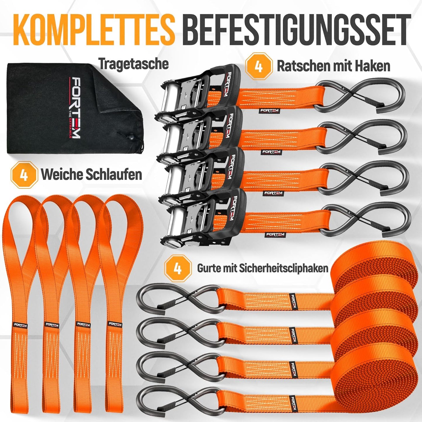 Spanngurte mit Ratsche Set, Orange 2362 kg