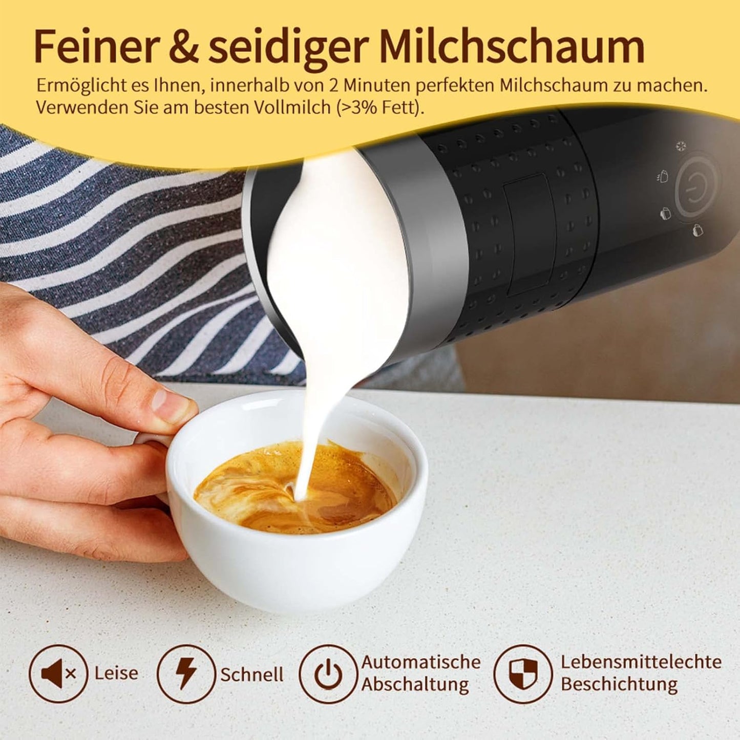 Elektrischer 4-in-1 Milchaufschäumer 300ml, 300ml-Schwarz ['Silber', 'Schwarz']