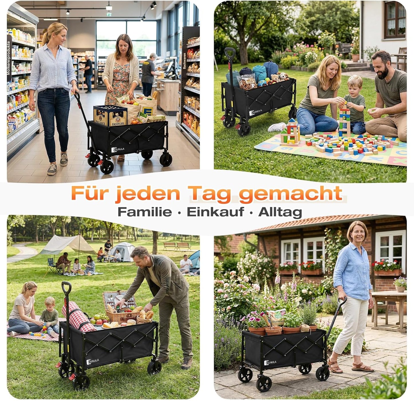Faltbarer Geländewagen mit Bremsen, Schwarz 80L