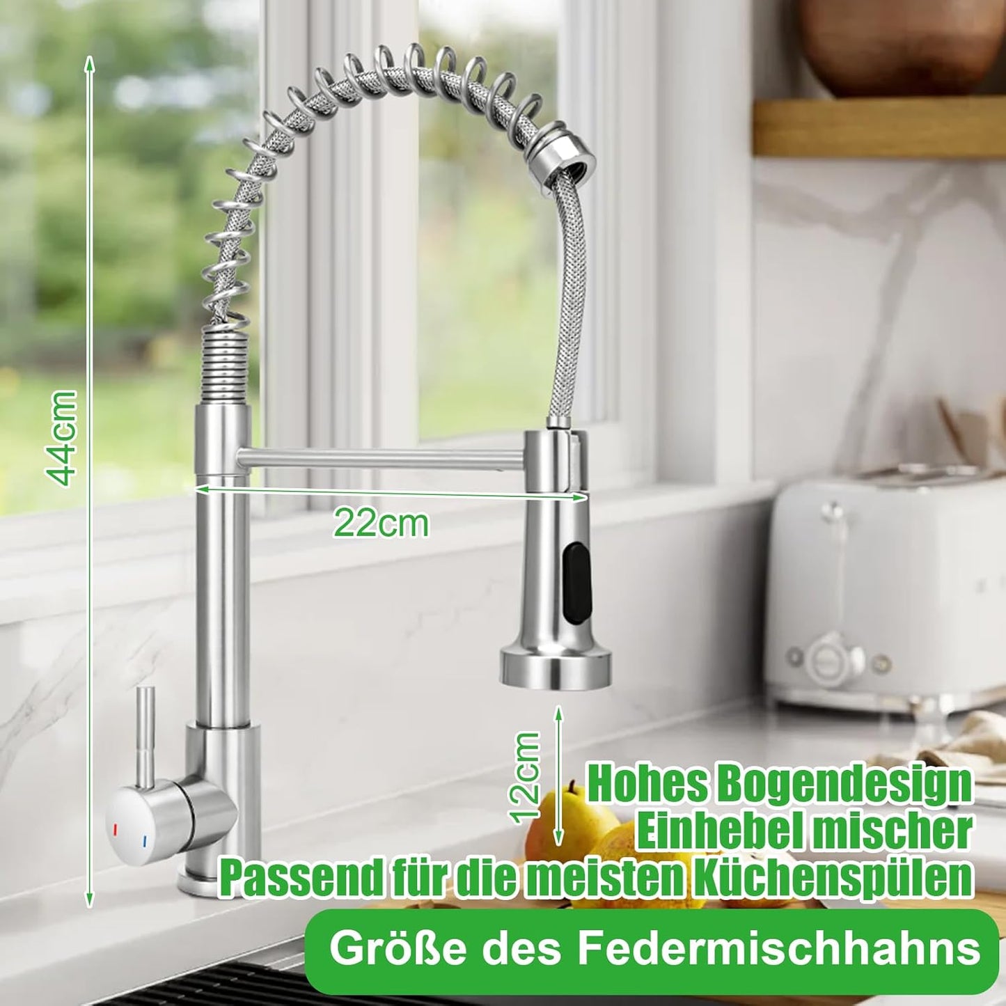 Küchenarmatur mit ausziehbarer Brause und 2 Sprühmodi