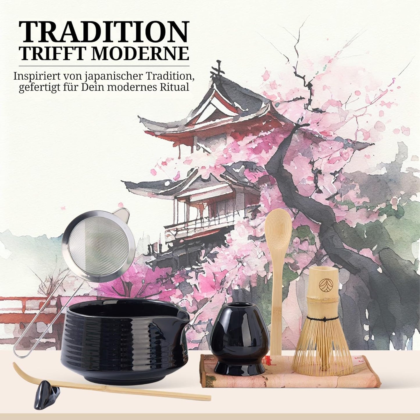 8-teiliges Matcha-Tee-Set, 8 teilig Schwarz