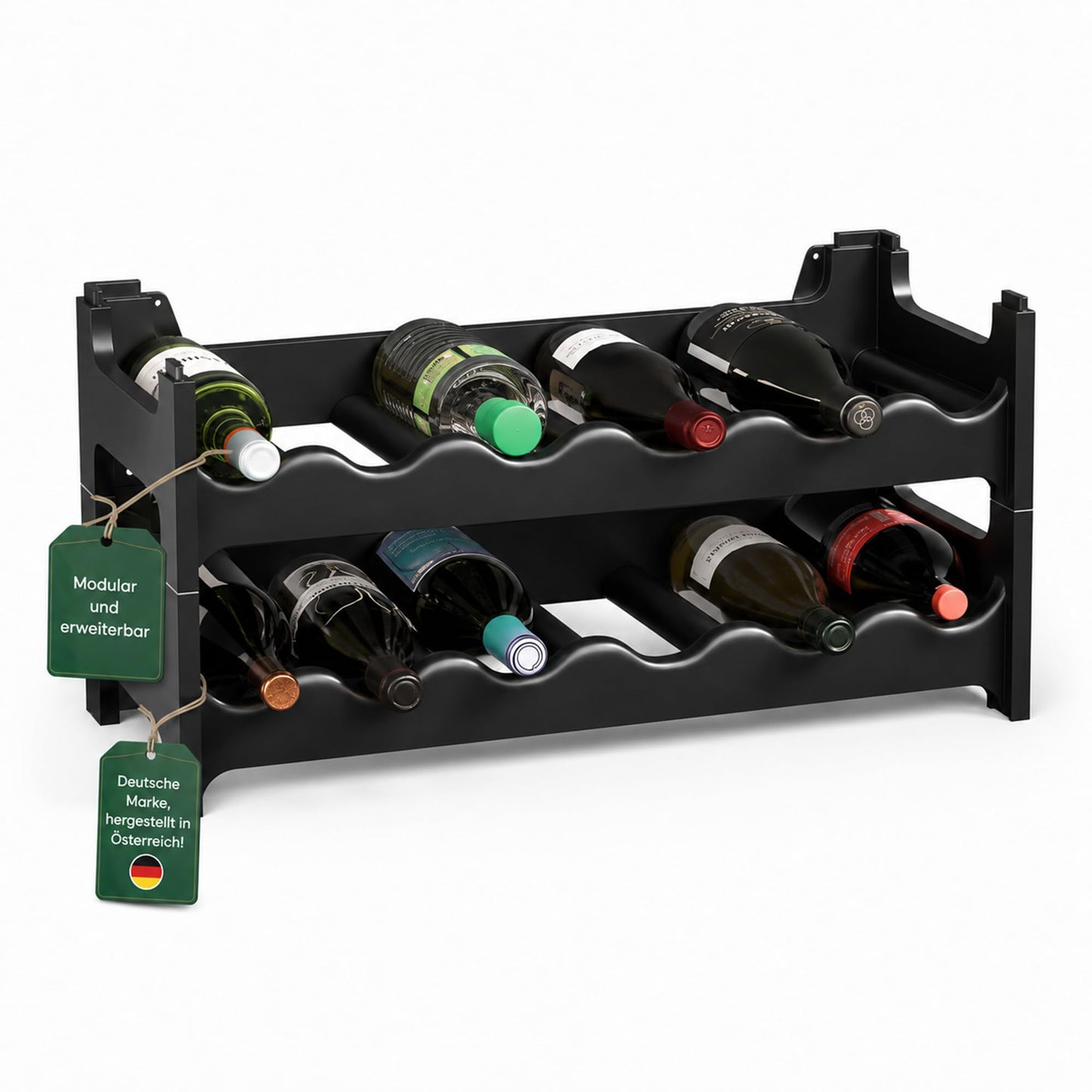 Stapelbares Weinregal für 12 Flaschen, Schwarz 12 Flaschen
