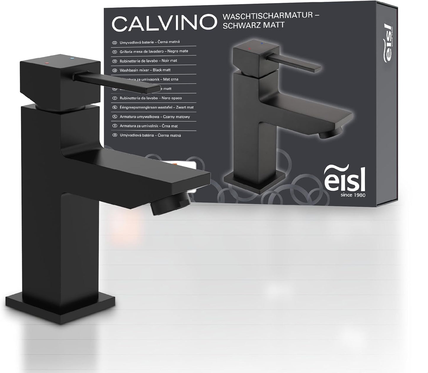 Calvino - Eckige Waschtischarmatur mit Einhebelmischer, Waschtischarmatur Schwarz