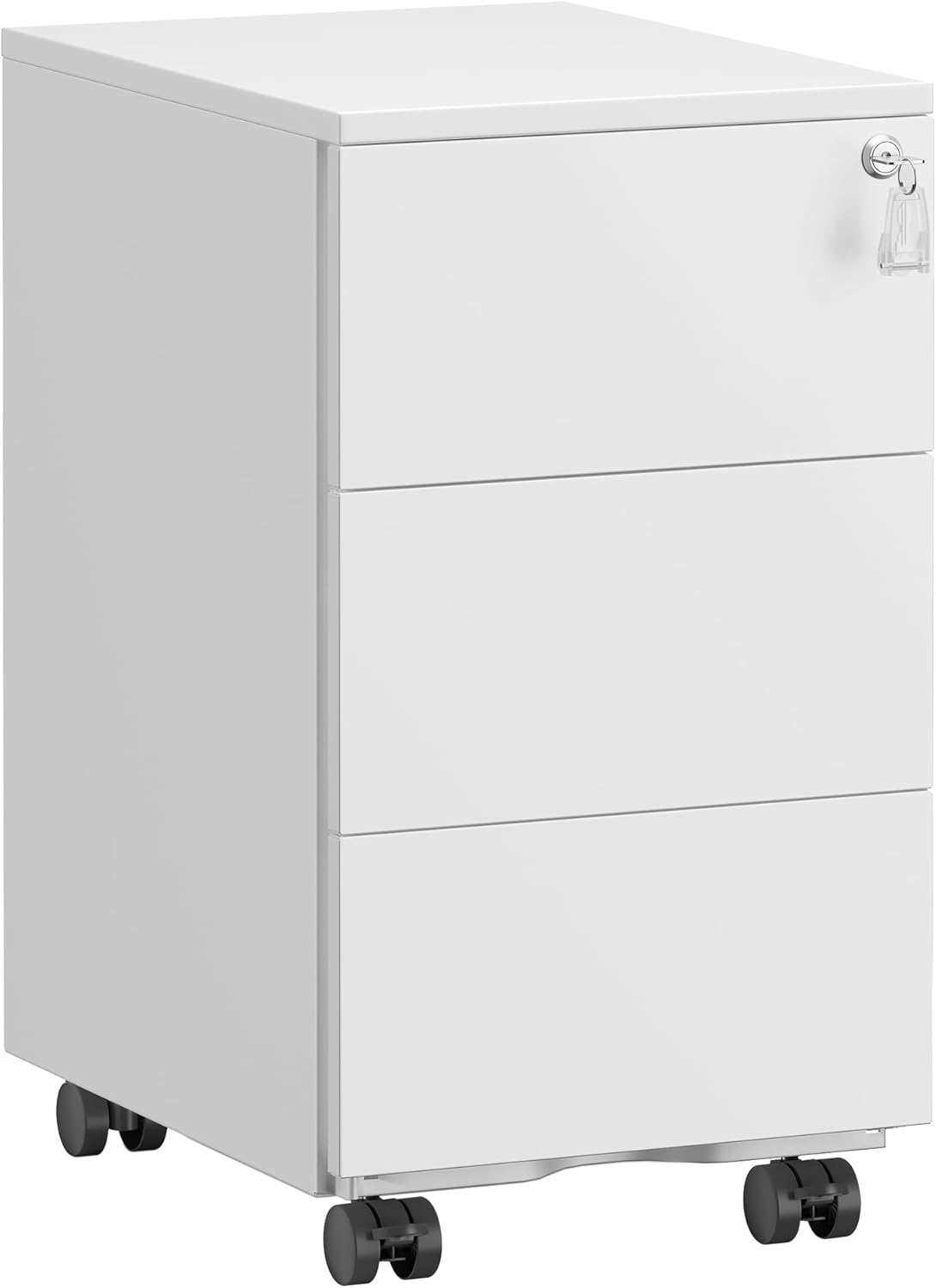 Mobiler Aktenschrank OFC079W01 mit 3 Schubladen, abschliessbar, 3 Ablagen (40T x 30B x 54H cm) Mattweiß