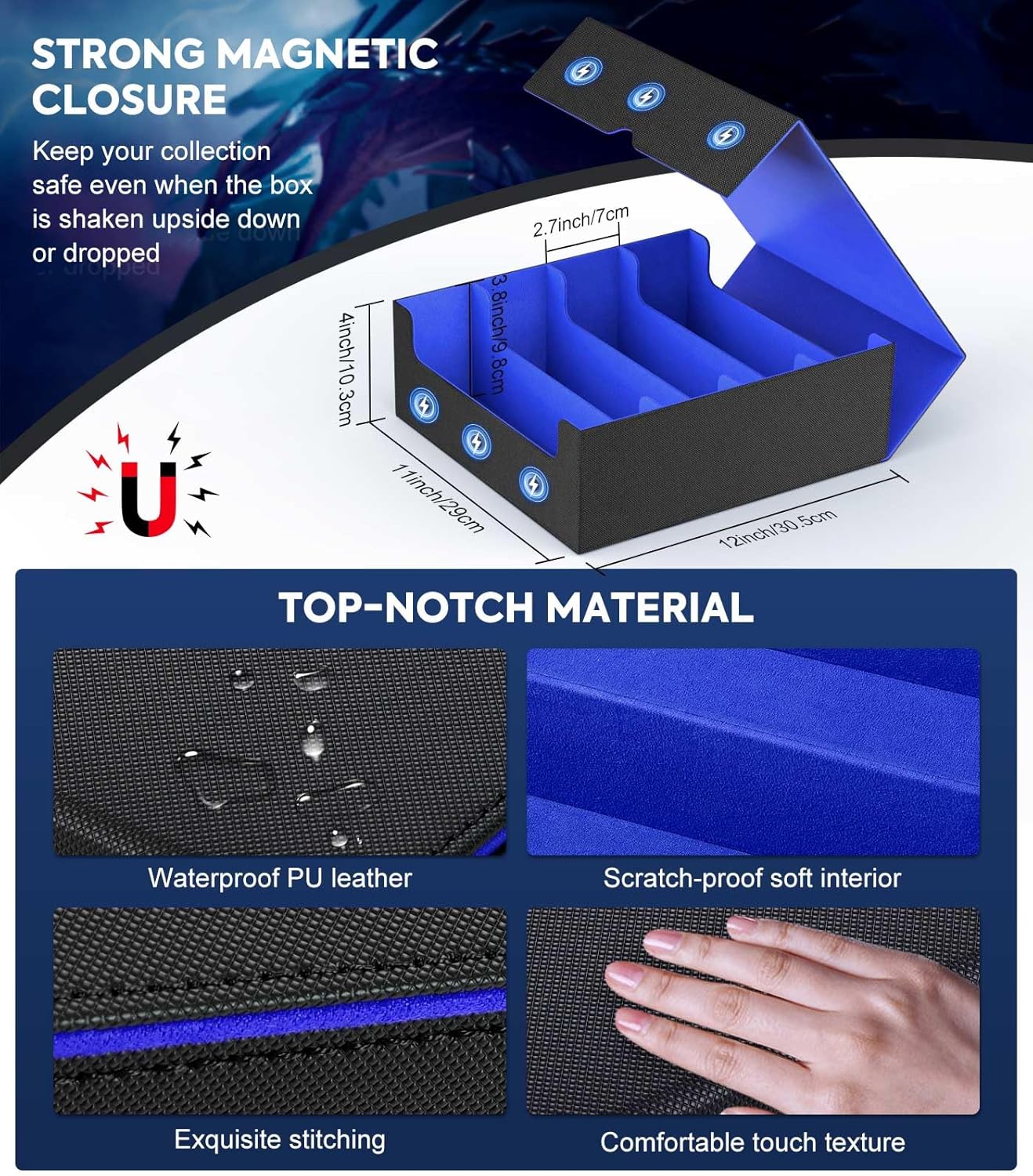 Aufbewahrungsbox für 3000 Sammelkarten, 4-row box, fits 3000+ sleeveless cards Schwarz+blau