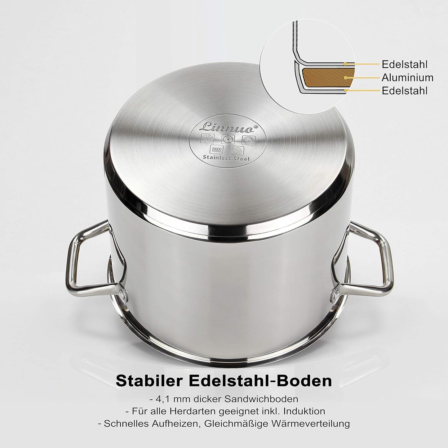 Suppentopf inkl. Glasdeckel mit Dampfloch, 10 liter