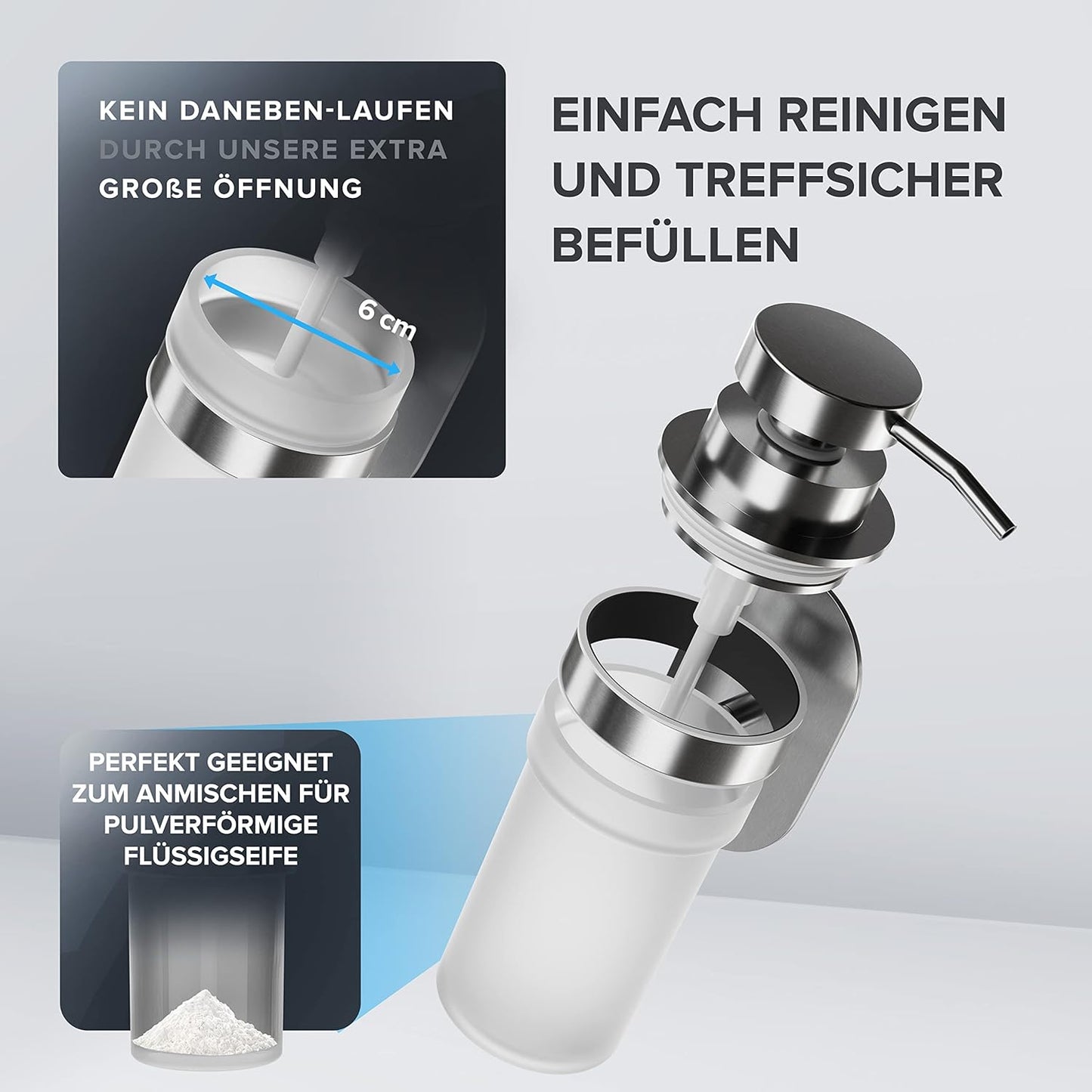 Seifenspender zur Wandmontage ohne Bohren, Silber Zum Kleben